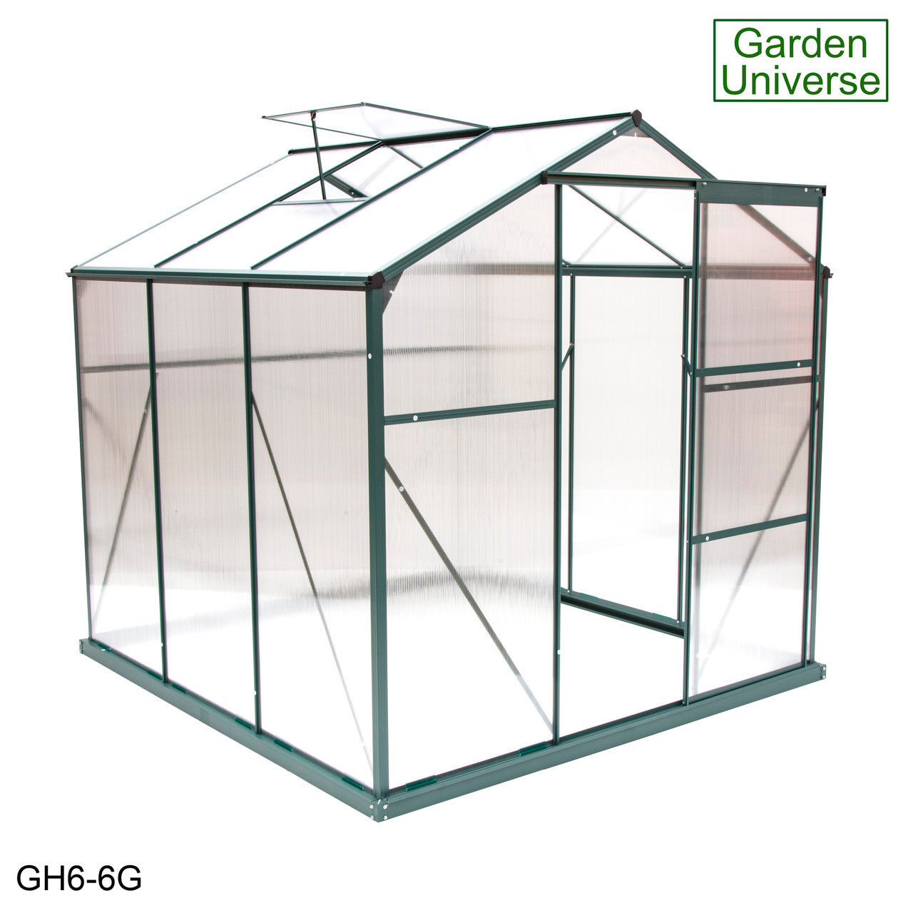 Greenhouse 6' x 6' Green Aluminium Frame Polycarbonate Panels and Free Base