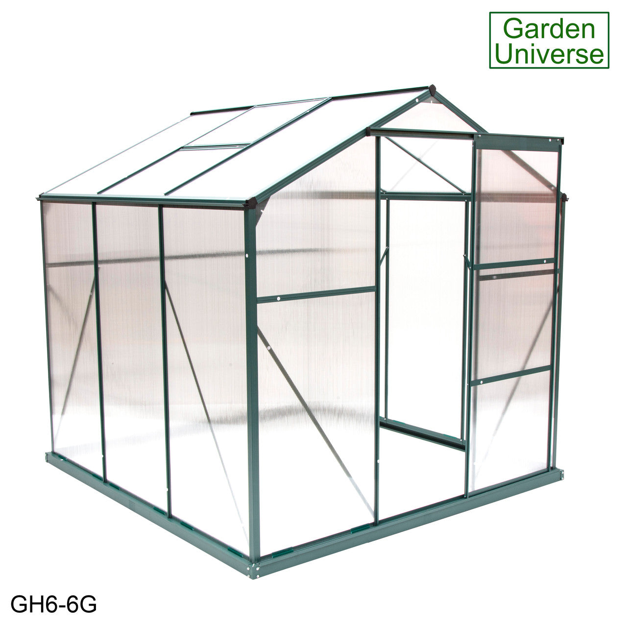 Greenhouse 6' x 6' Green Aluminium Frame Polycarbonate Panels and Free Base