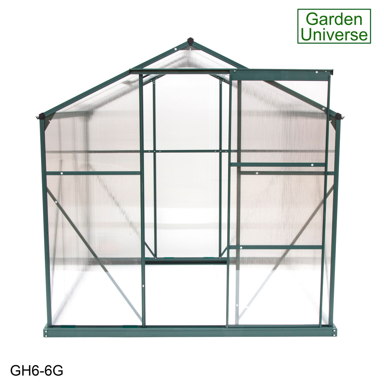 Greenhouse 6' x 6' Green Aluminium Frame Polycarbonate Panels and Free Base