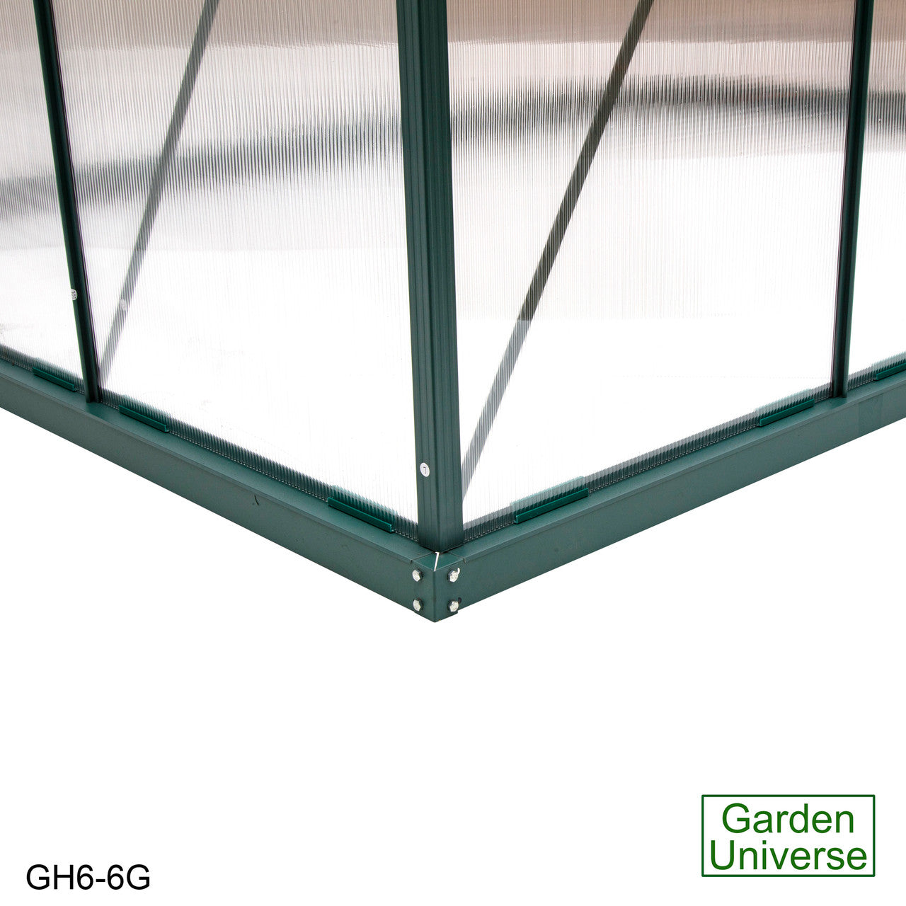 Greenhouse 6' x 6' Green Aluminium Frame Polycarbonate Panels and Free Base