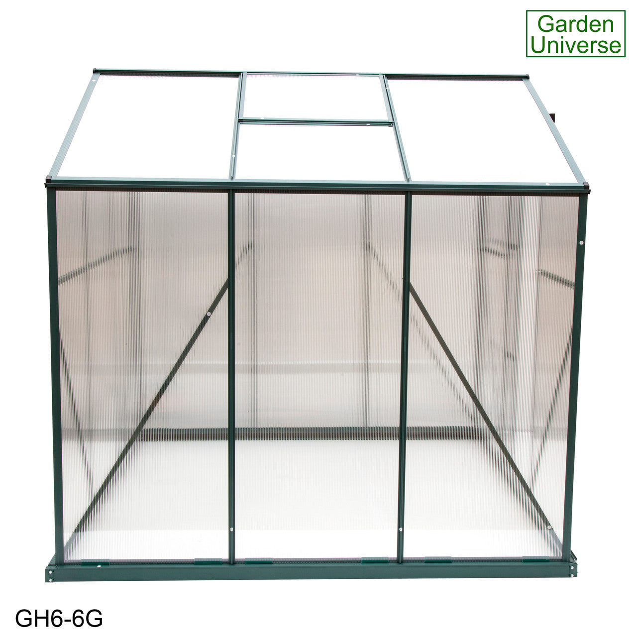 Greenhouse 6' x 6' Green Aluminium Frame Polycarbonate Panels and Free Base