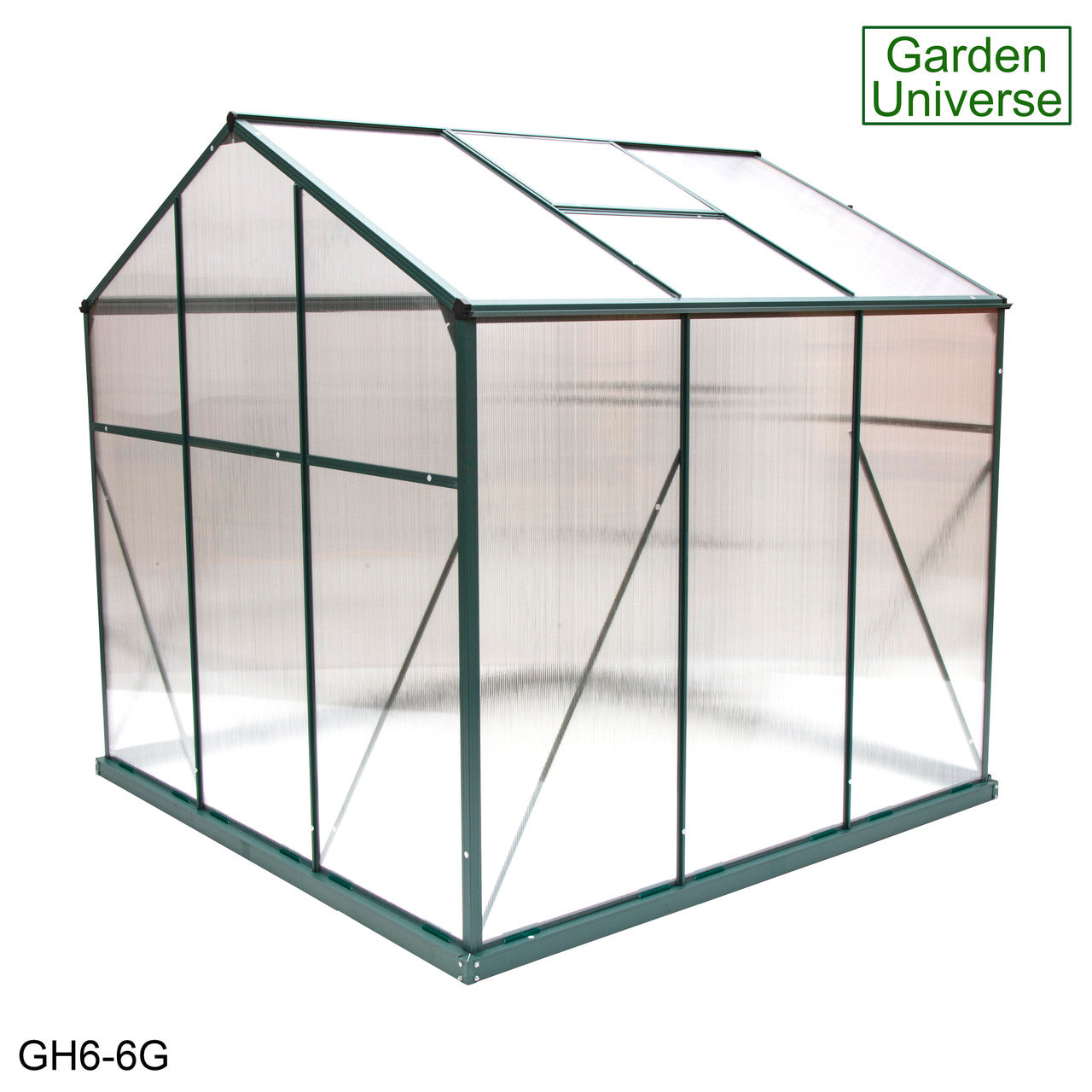 Greenhouse 6' x 6' Green Aluminium Frame Polycarbonate Panels and Free Base