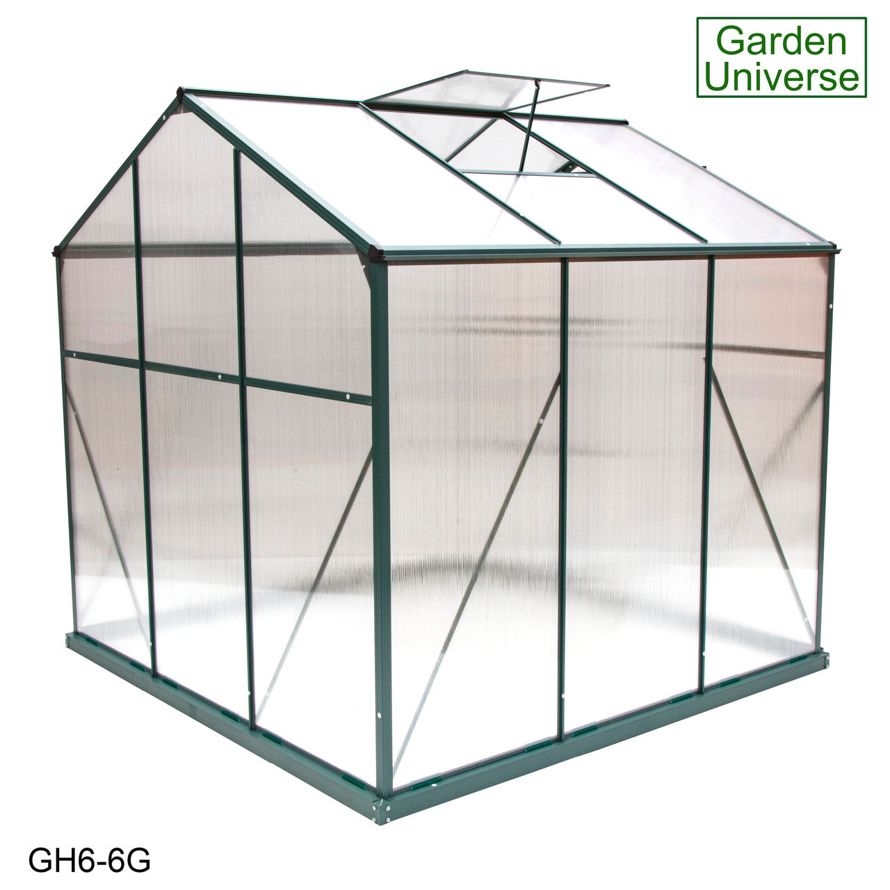 Greenhouse 6' x 6' Green Aluminium Frame Polycarbonate Panels and Free Base