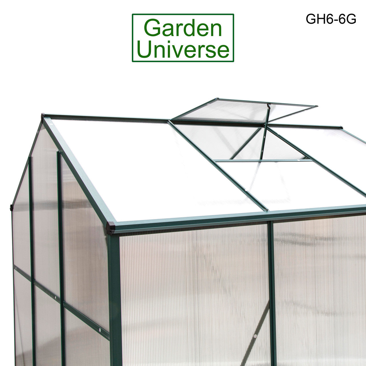 Greenhouse 6' x 6' Green Aluminium Frame Polycarbonate Panels and Free Base