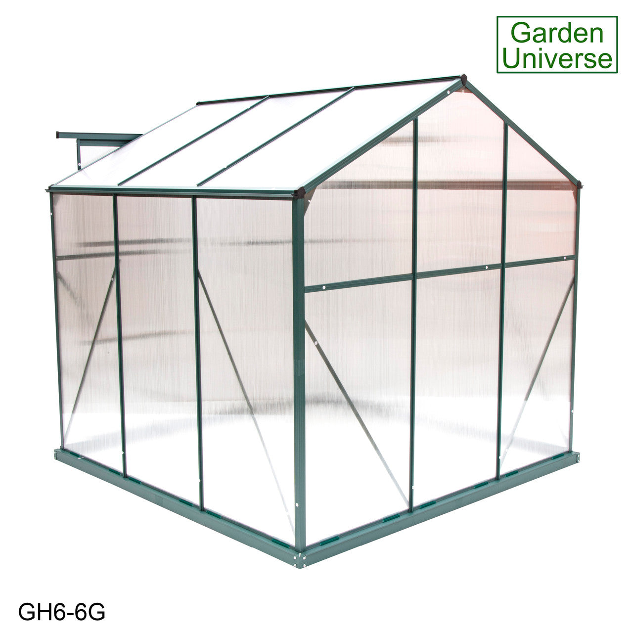 Greenhouse 6' x 6' Green Aluminium Frame Polycarbonate Panels and Free Base