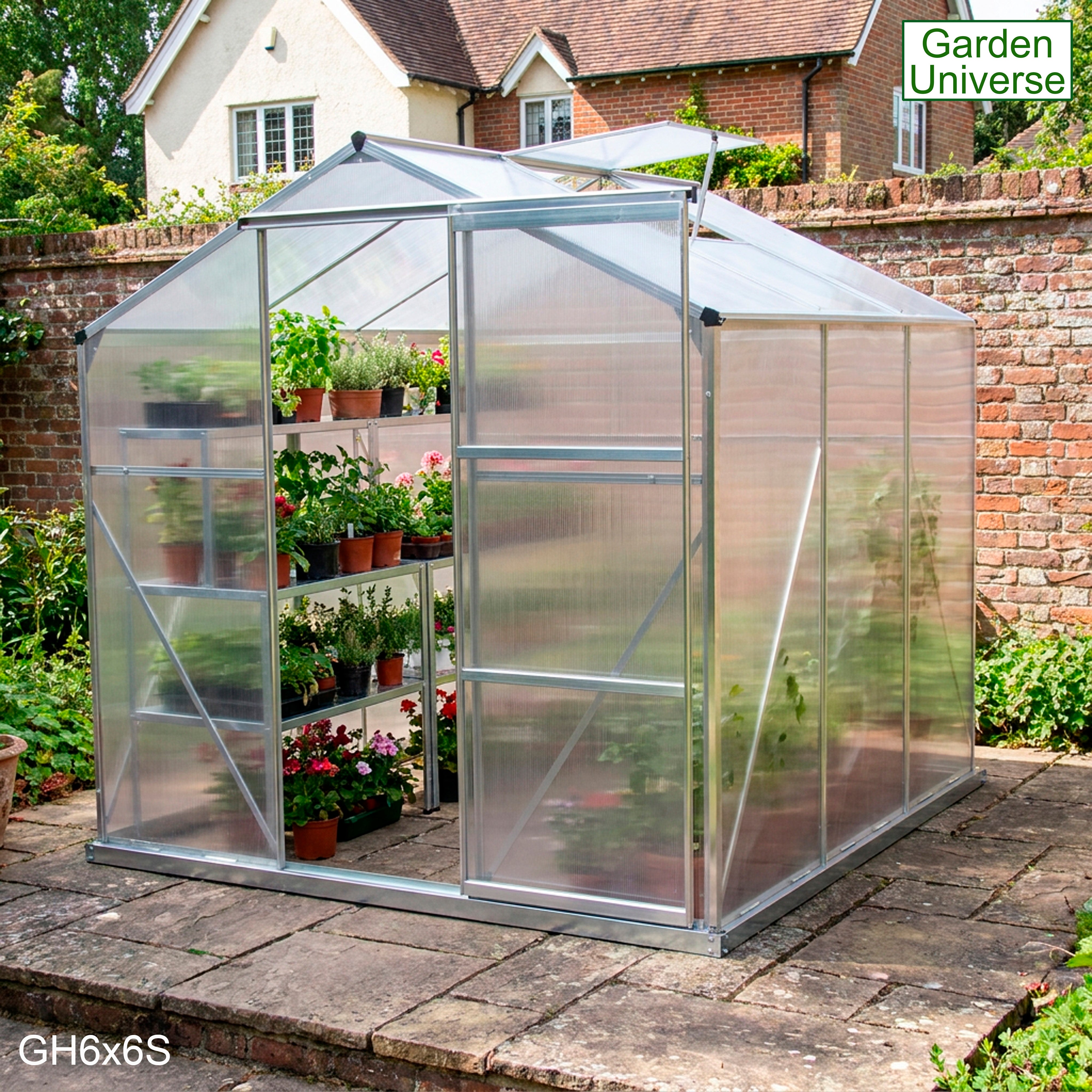Greenhouse 6' x 6' Silver Aluminium Frame Polycarbonate Panels and Free Base