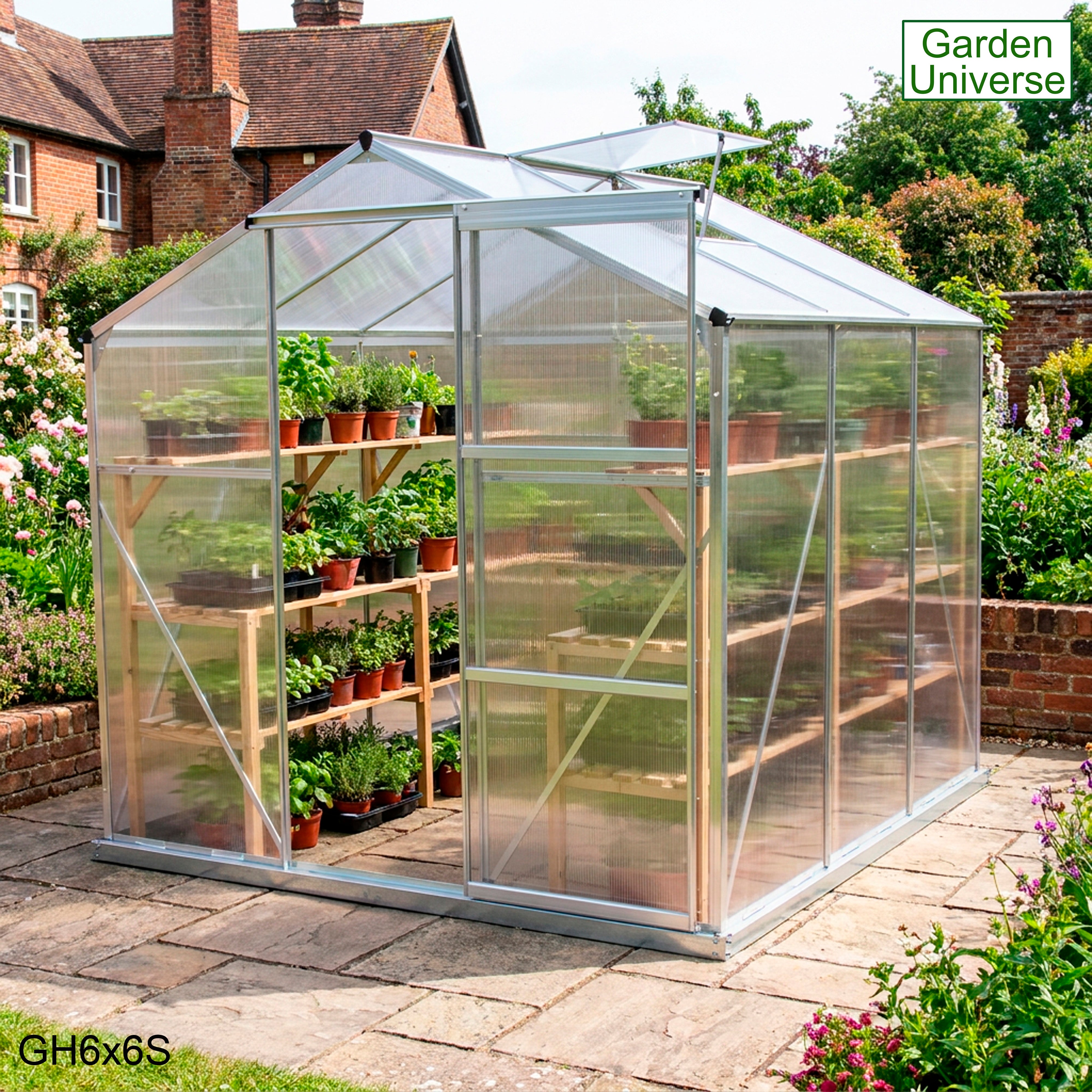 Greenhouse 6' x 6' Silver Aluminium Frame Polycarbonate Panels and Free Base