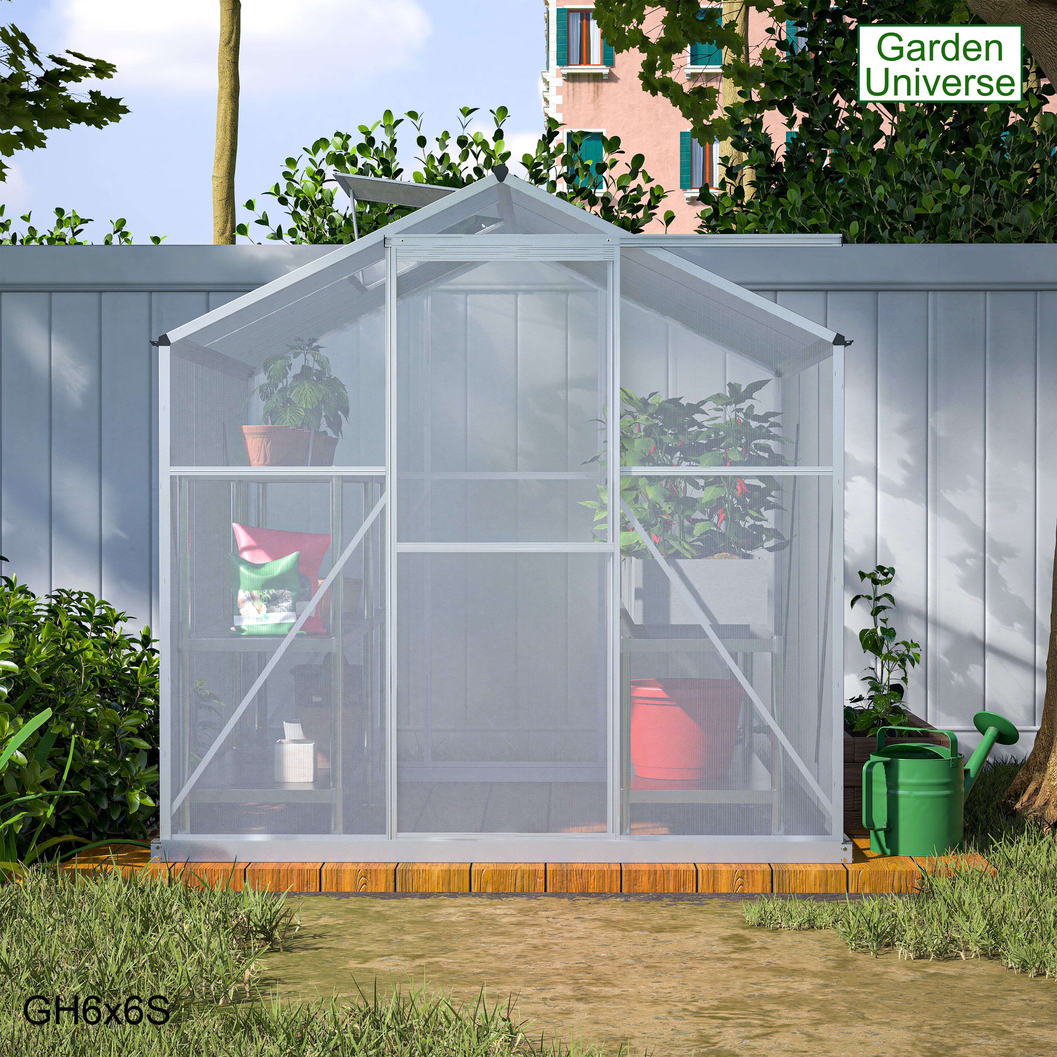 Greenhouse 6' x 6' Silver Aluminium Frame Polycarbonate Panels and Free Base