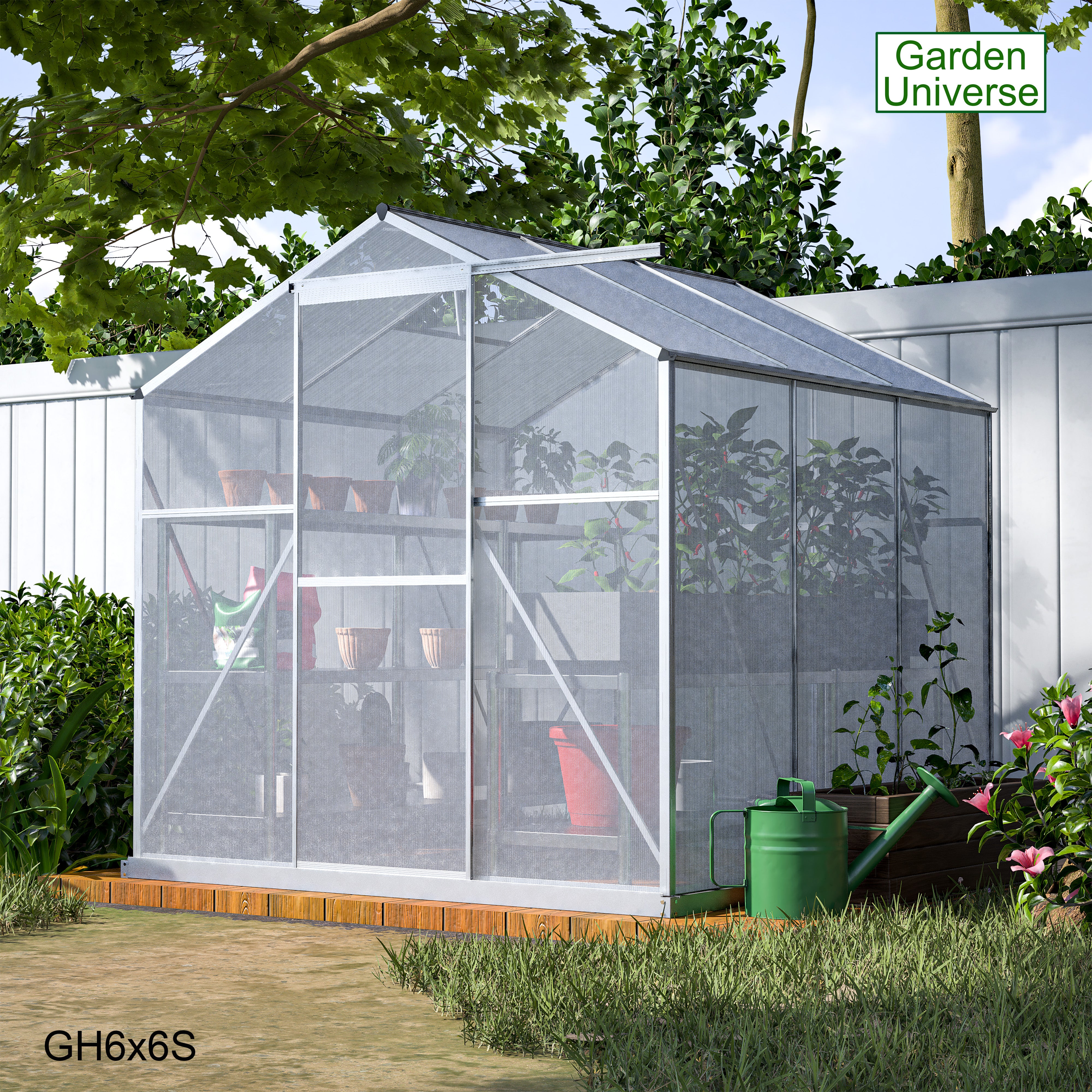 Greenhouse 6' x 6' Silver Aluminium Frame Polycarbonate Panels and Free Base