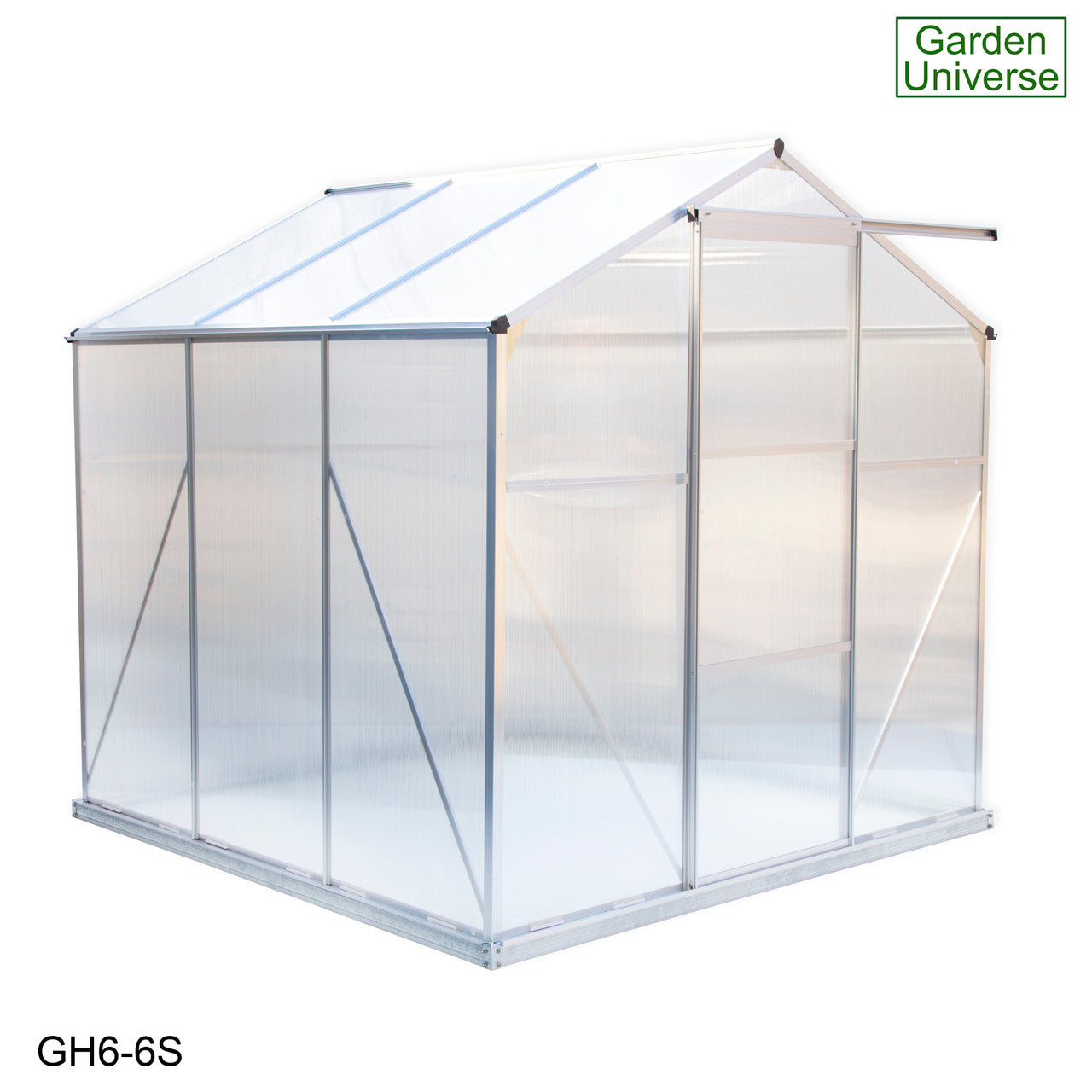 Greenhouse 6' x 6' Silver Aluminium Frame Polycarbonate Panels and Free Base