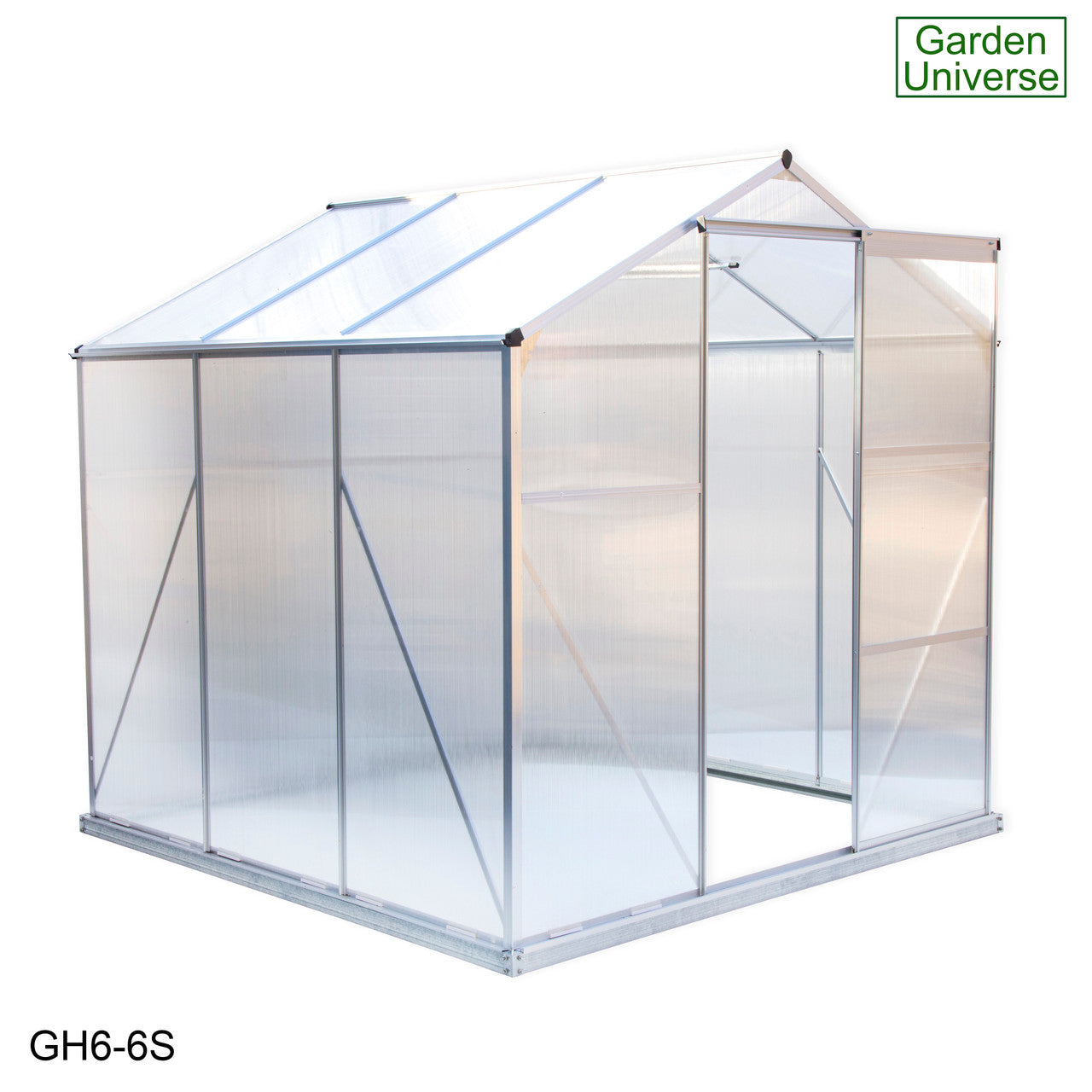 Greenhouse 6' x 6' Silver Aluminium Frame Polycarbonate Panels and Free Base