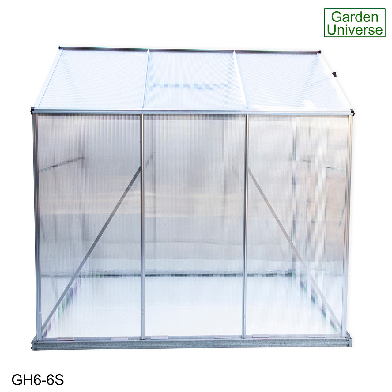 Greenhouse 6' x 6' Silver Aluminium Frame Polycarbonate Panels and Free Base