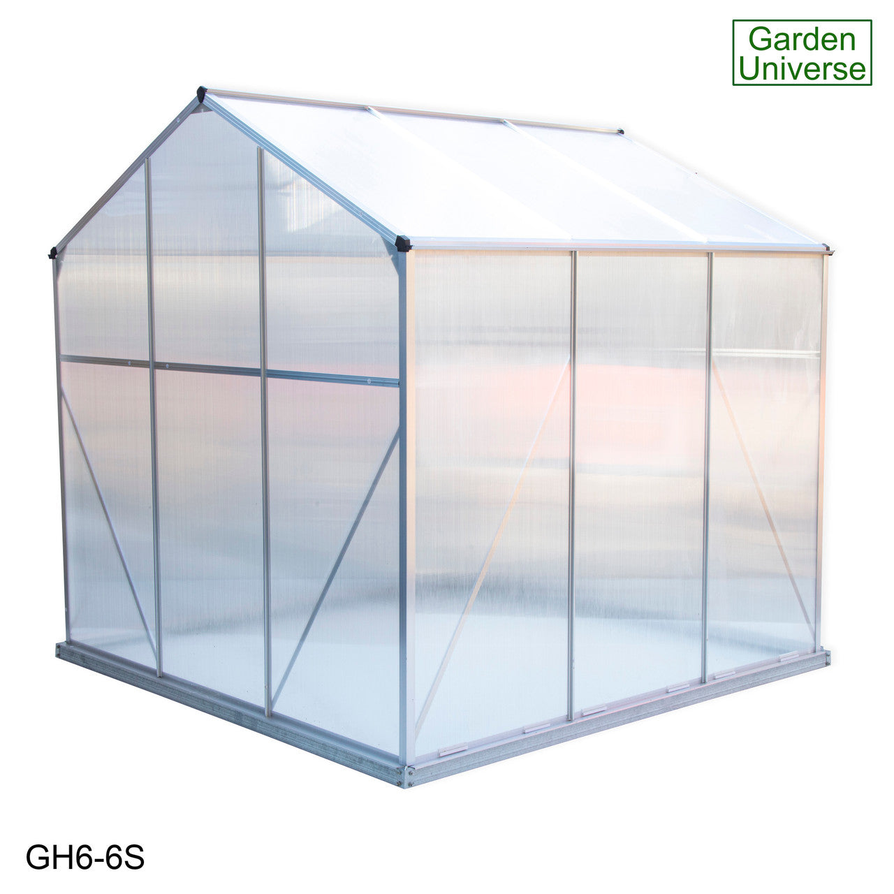 Greenhouse 6' x 6' Silver Aluminium Frame Polycarbonate Panels and Free Base