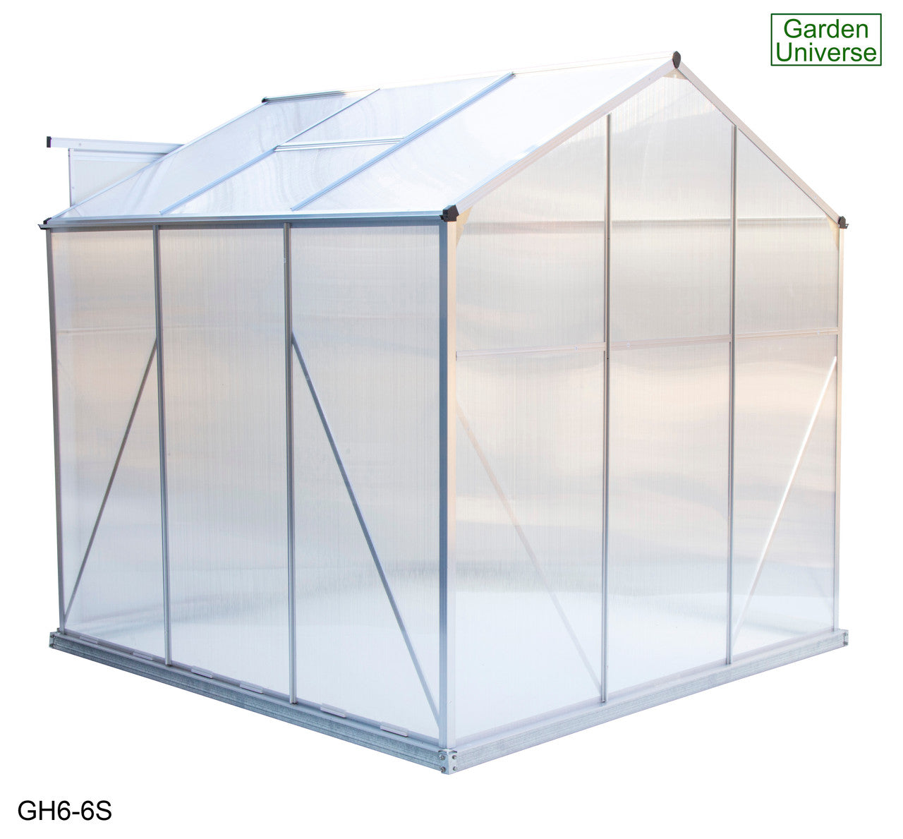 Greenhouse 6' x 6' Silver Aluminium Frame Polycarbonate Panels and Free Base