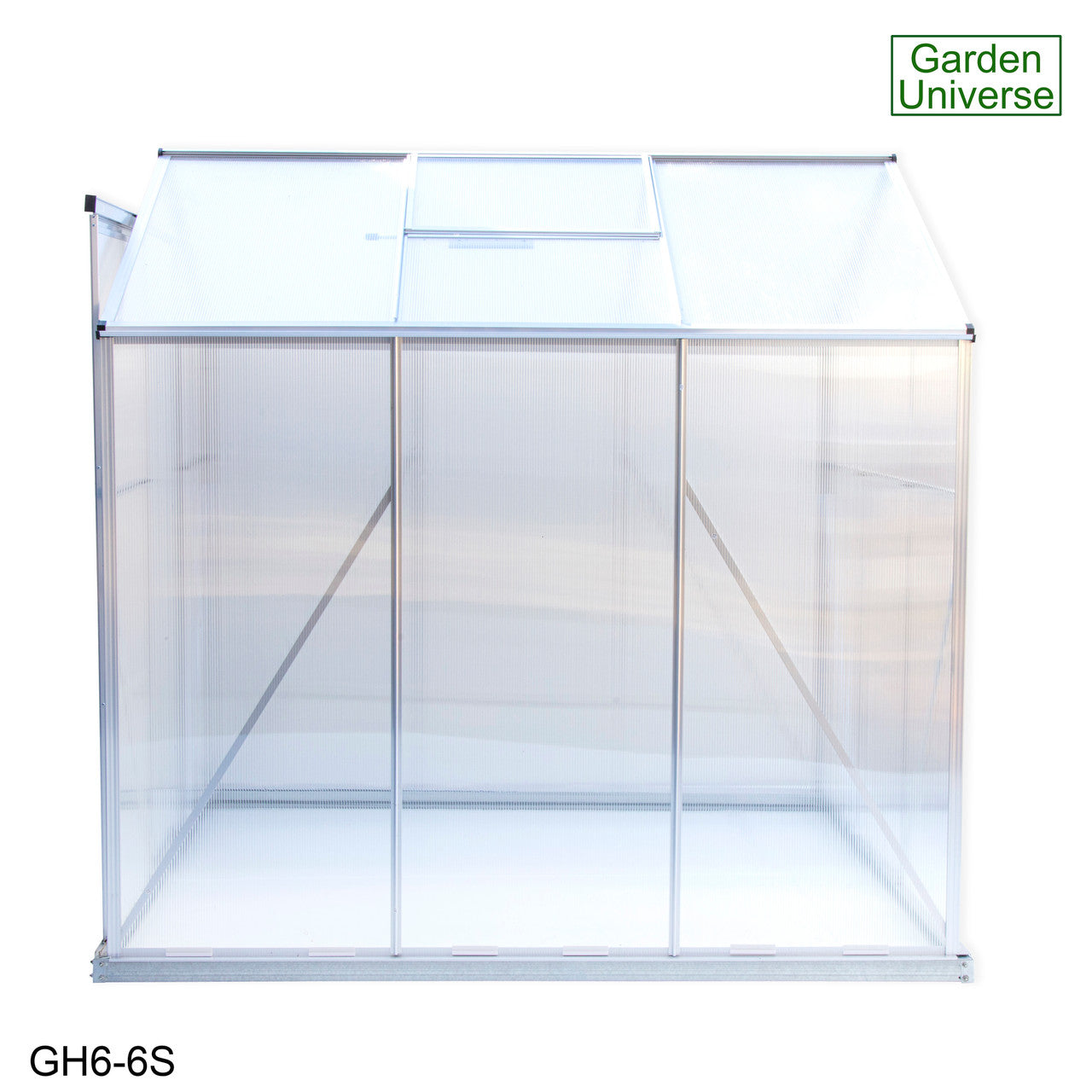 Greenhouse 6' x 6' Silver Aluminium Frame Polycarbonate Panels and Free Base