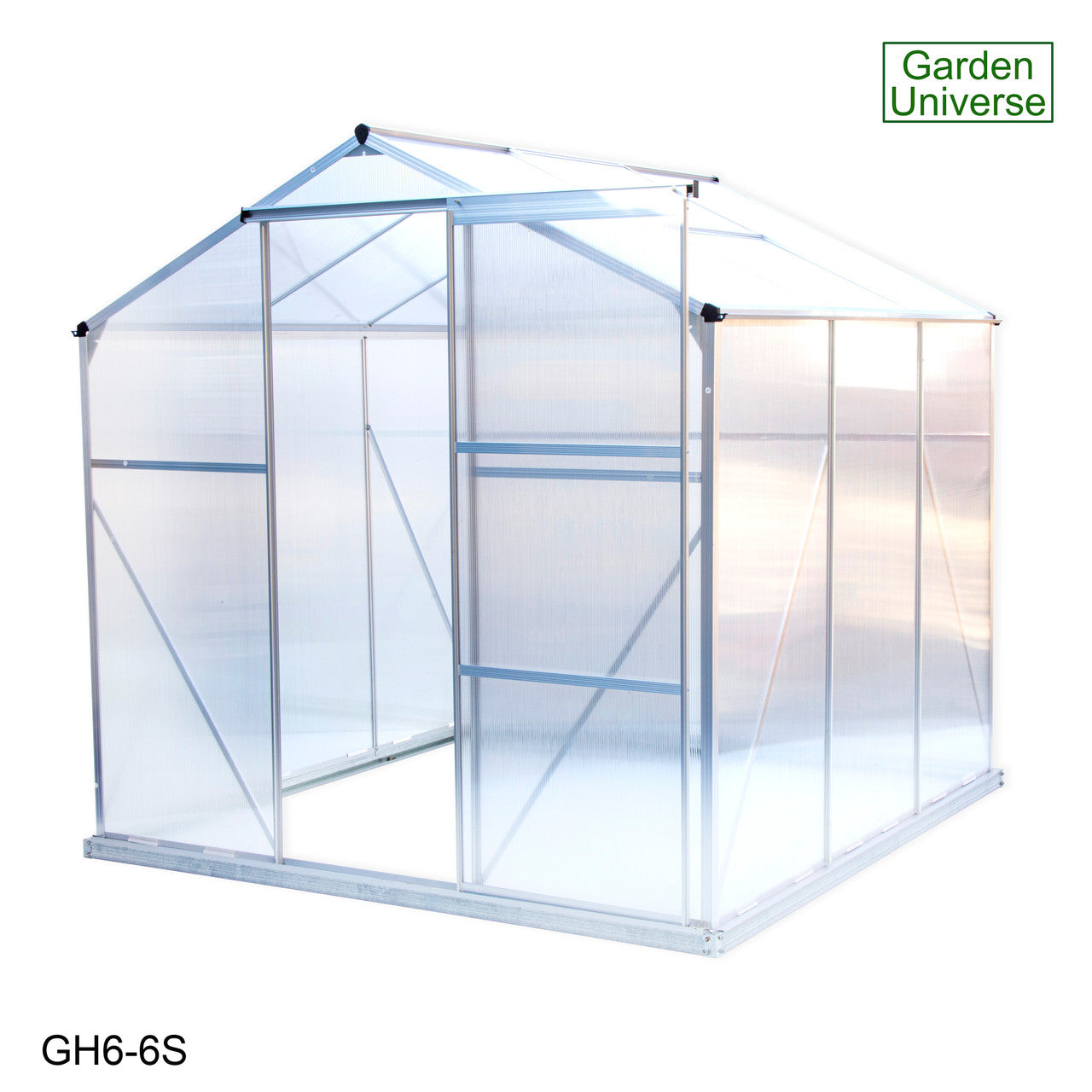 Greenhouse 6' x 6' Silver Aluminium Frame Polycarbonate Panels and Free Base