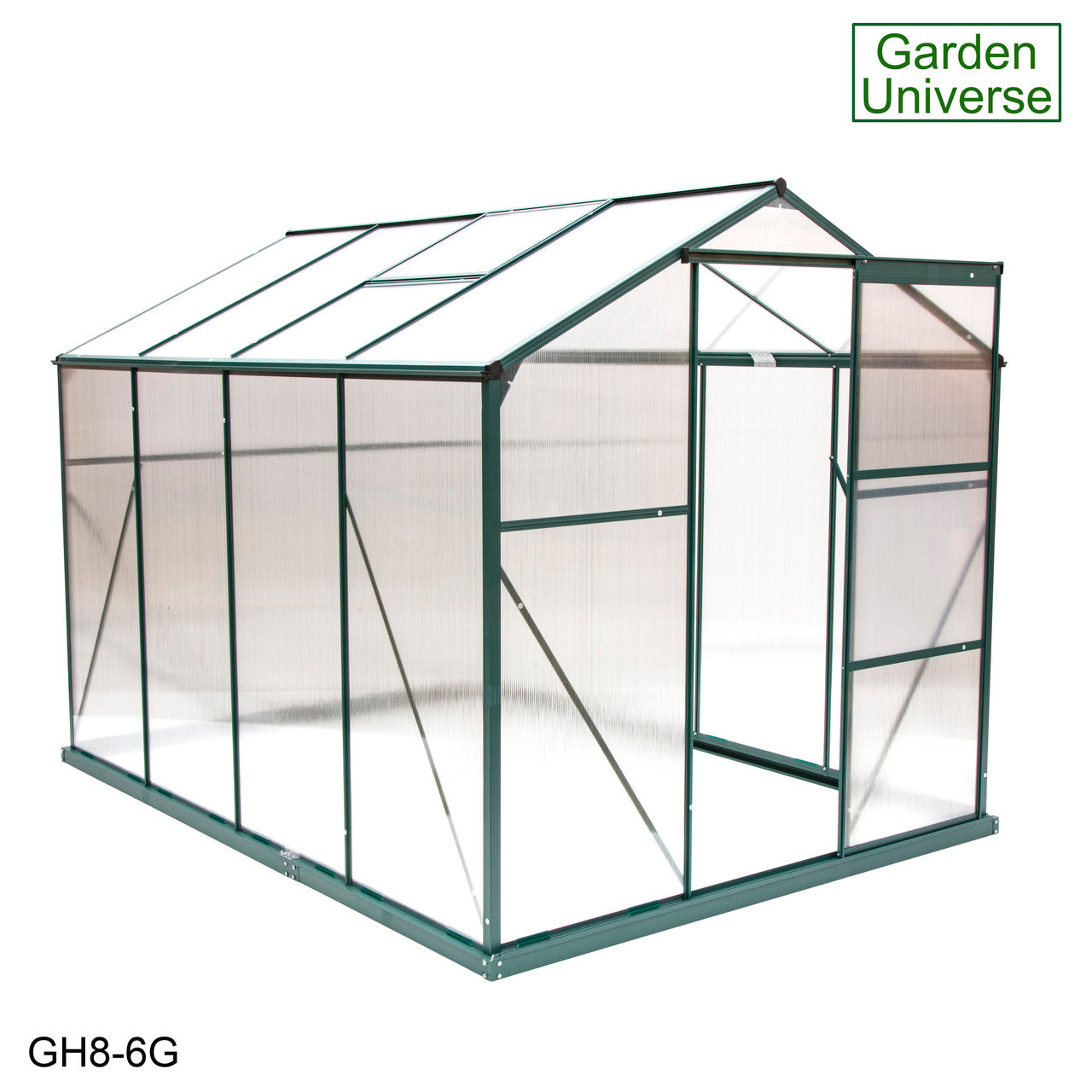 Greenhouse 6' x 8' Green Aluminium Frame Polycarbonate Panels and Free Base