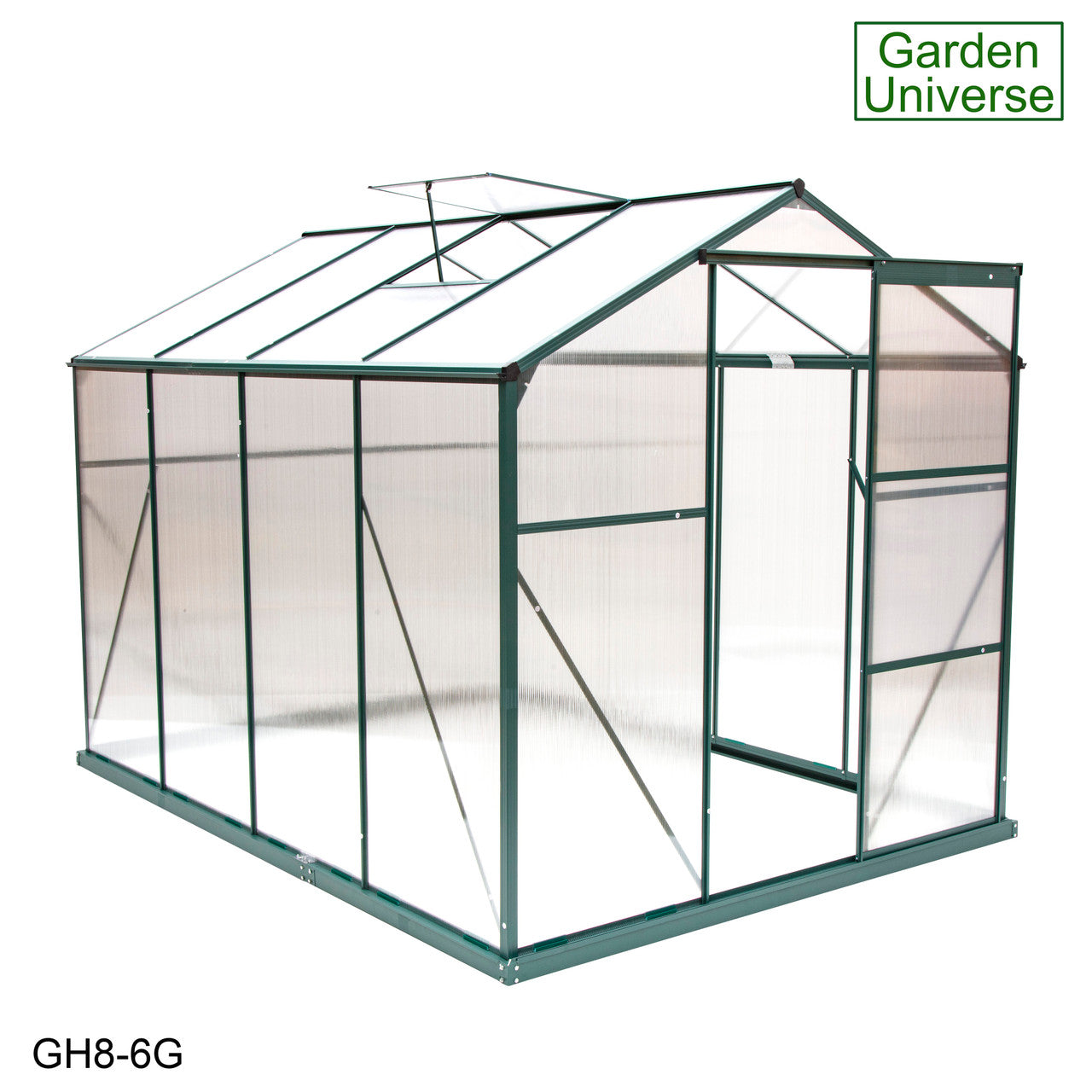 Greenhouse 6' x 8' Green Aluminium Frame Polycarbonate Panels and Free Base