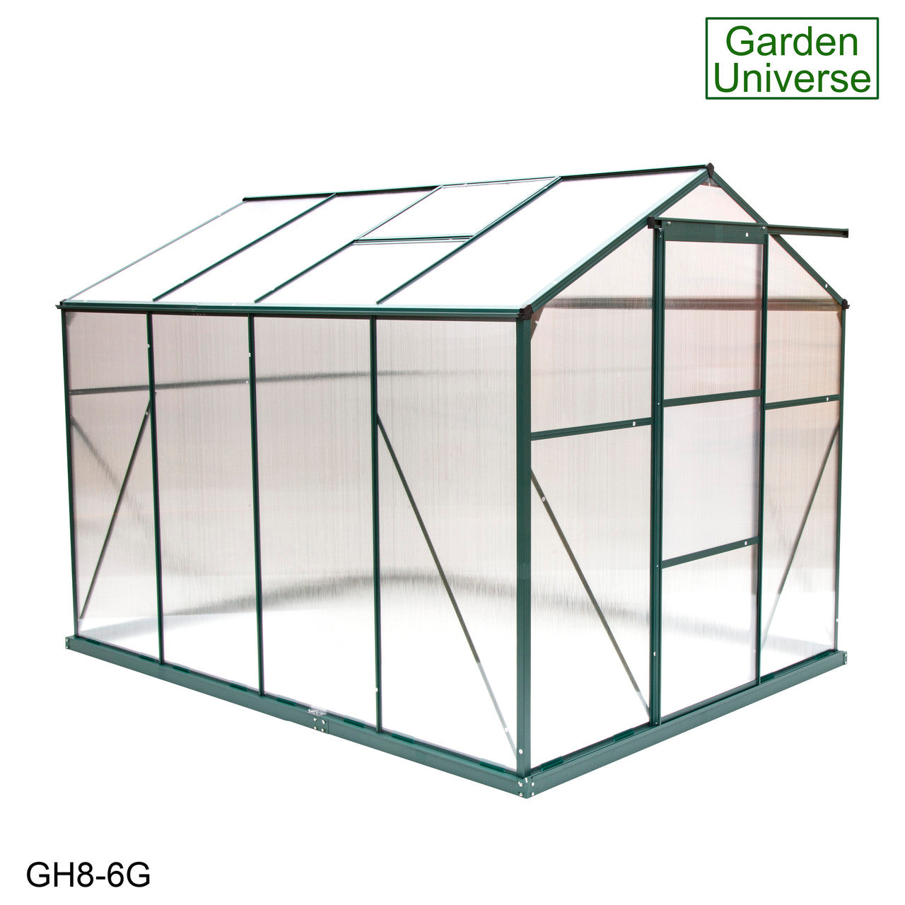 Greenhouse 6' x 8' Green Aluminium Frame Polycarbonate Panels and Free Base