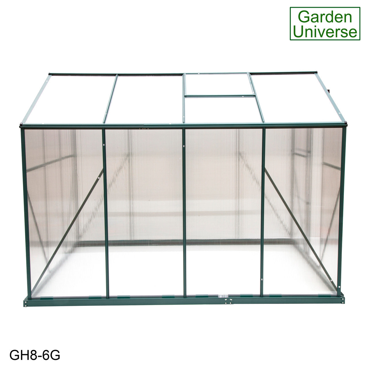 Greenhouse 6' x 8' Green Aluminium Frame Polycarbonate Panels and Free Base