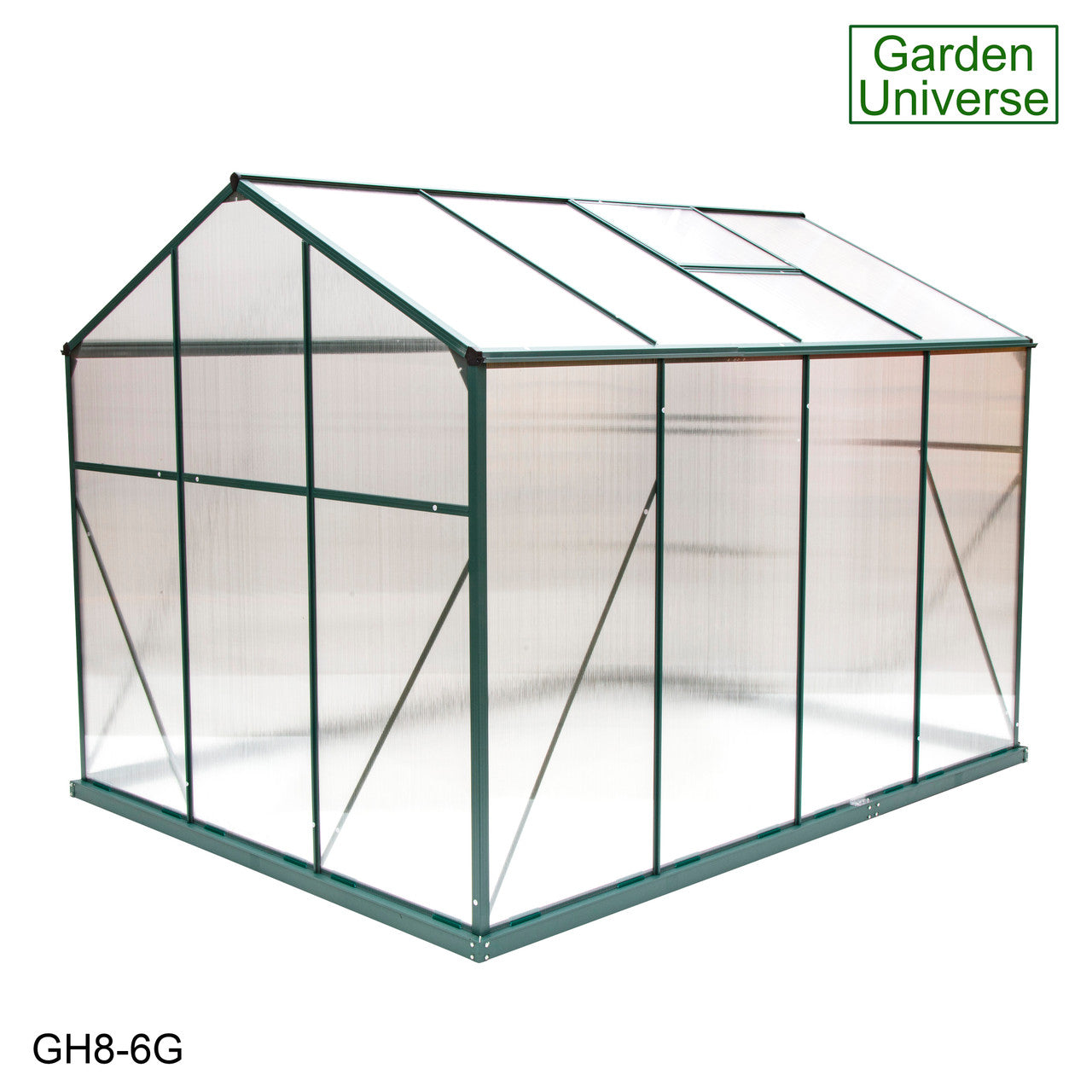 Greenhouse 6' x 8' Green Aluminium Frame Polycarbonate Panels and Free Base