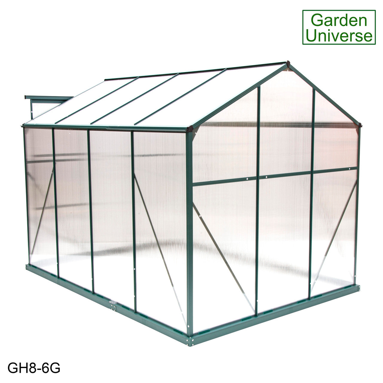 Greenhouse 6' x 8' Green Aluminium Frame Polycarbonate Panels and Free Base