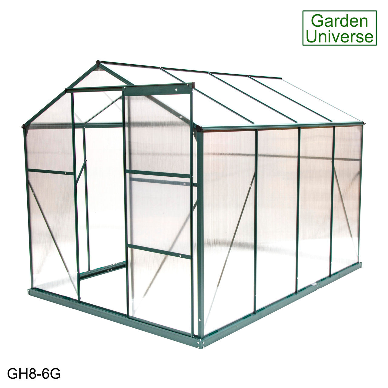 Greenhouse 6' x 8' Green Aluminium Frame Polycarbonate Panels and Free Base