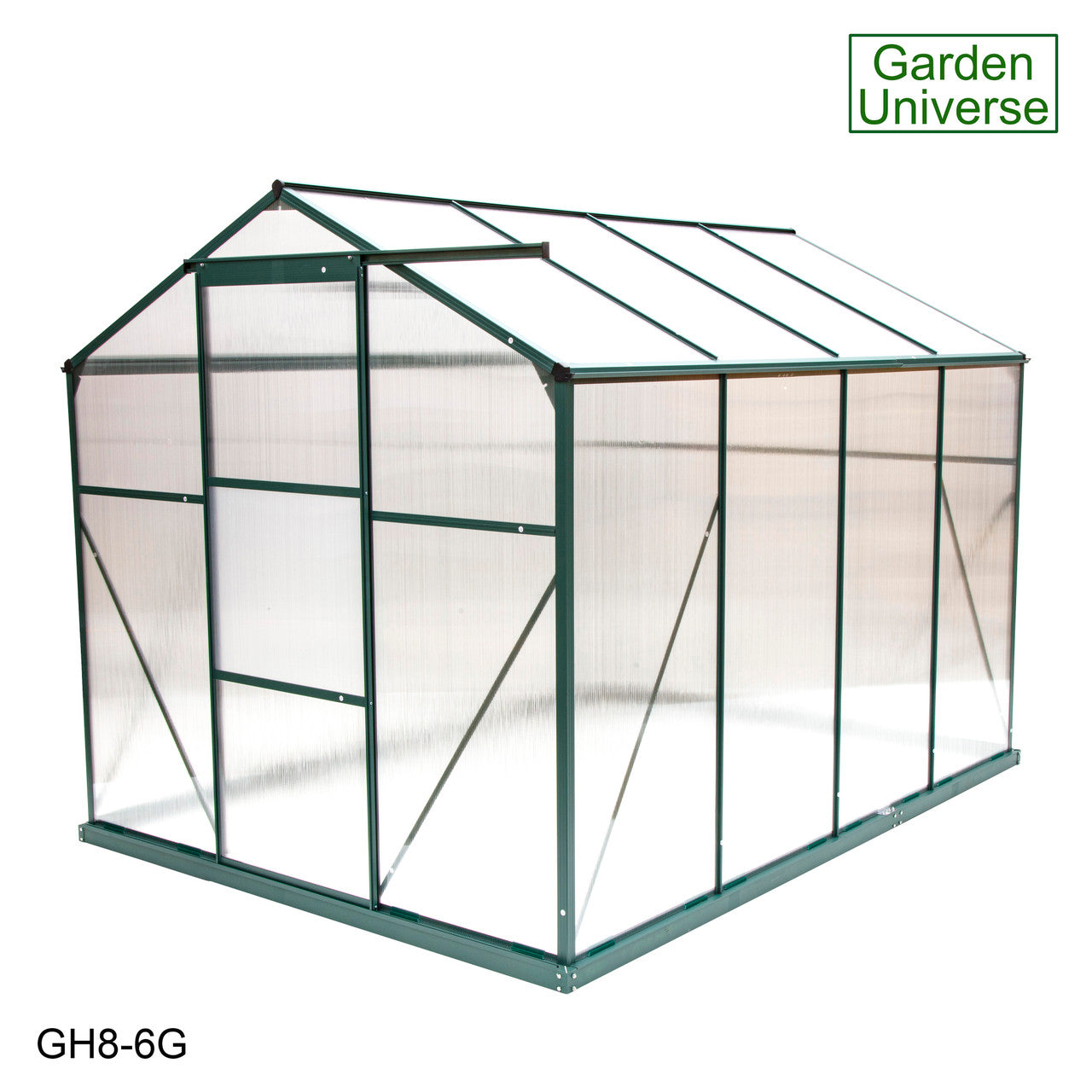 Greenhouse 6' x 8' Green Aluminium Frame Polycarbonate Panels and Free Base