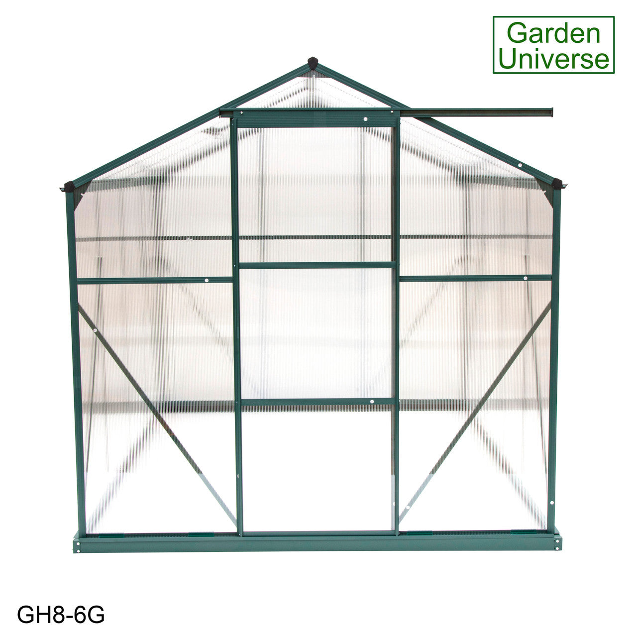 Greenhouse 6' x 8' Green Aluminium Frame Polycarbonate Panels and Free Base