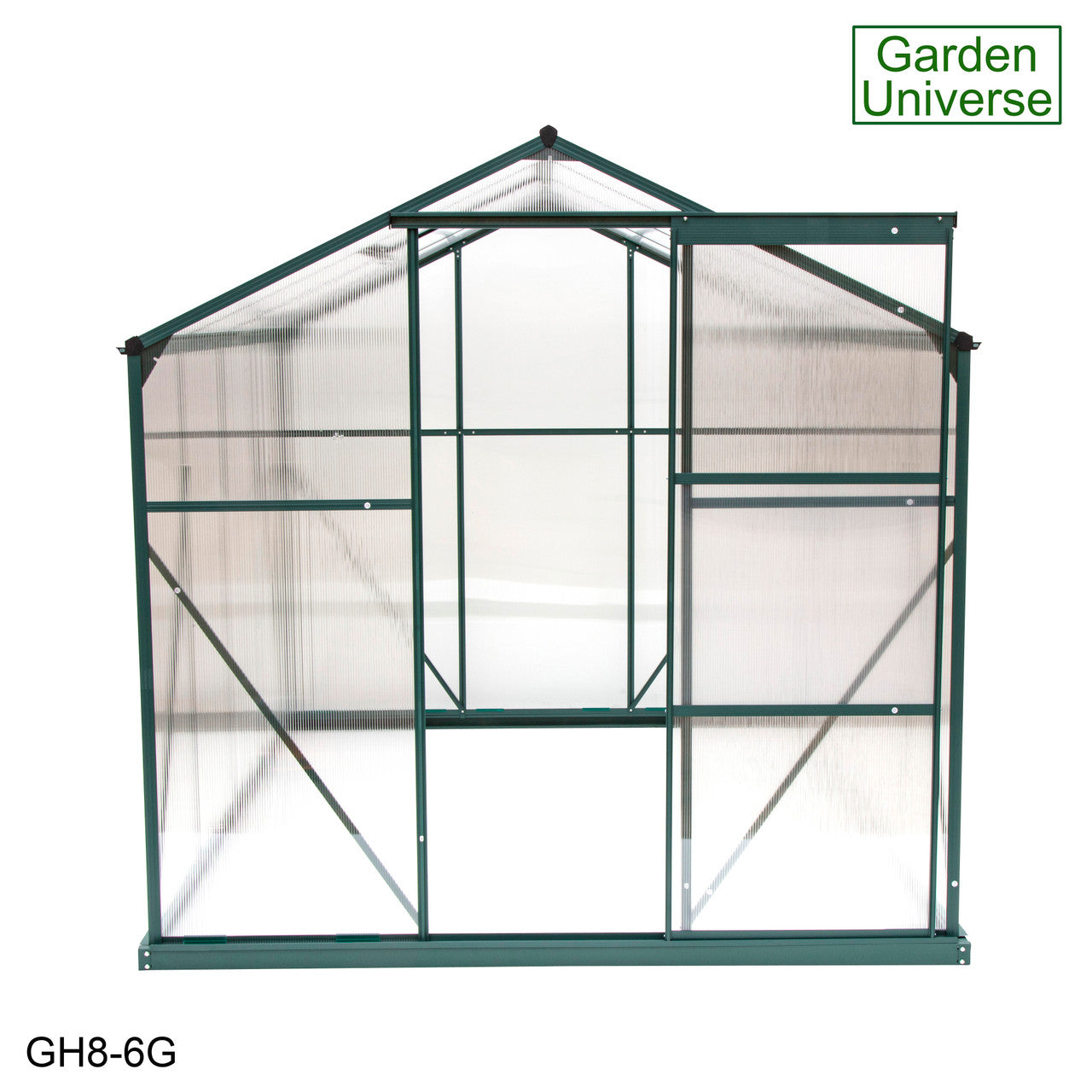 Greenhouse 6' x 8' Green Aluminium Frame Polycarbonate Panels and Free Base