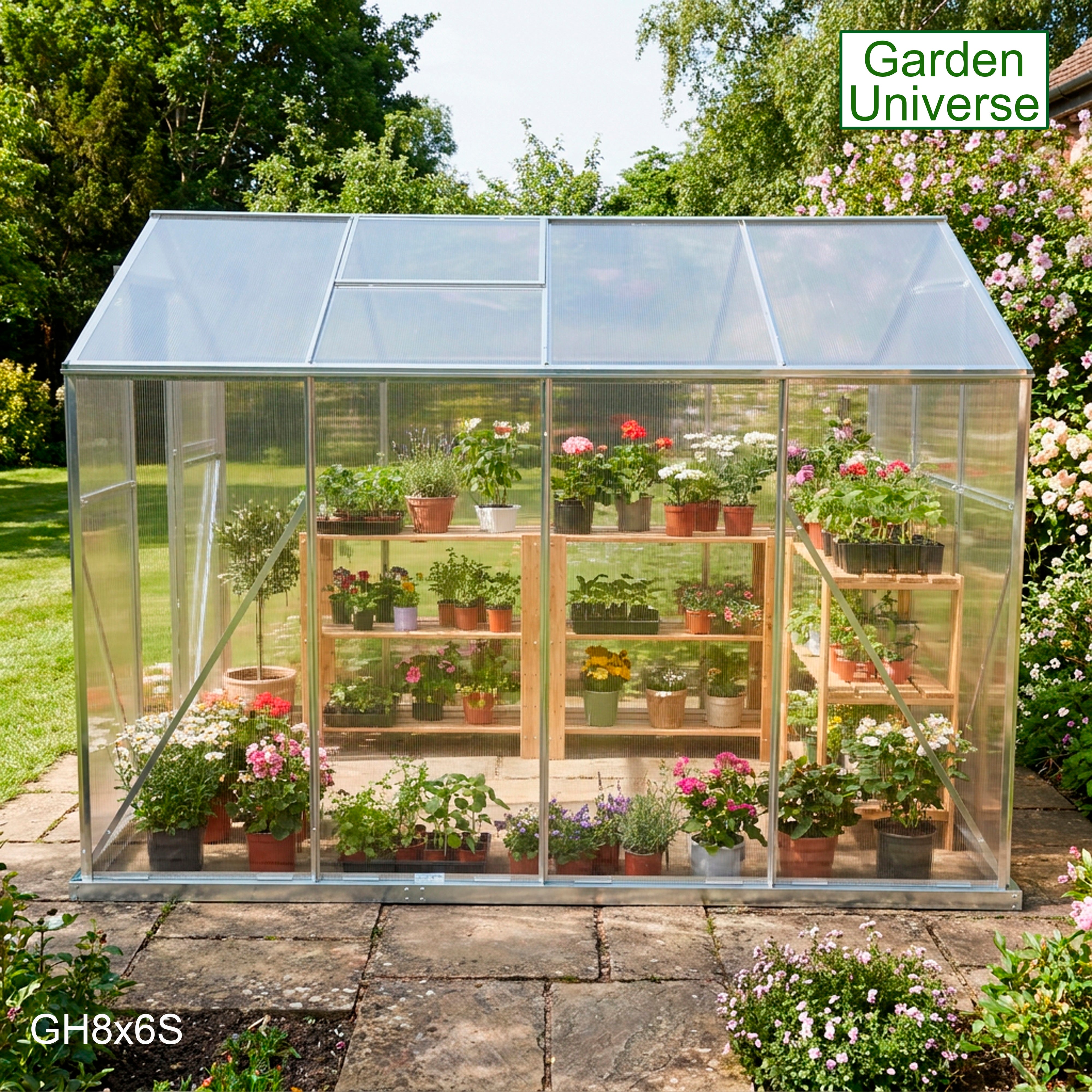 Greenhouse 6' x 8' Silver Aluminium Frame Polycarbonate Panels Free Base