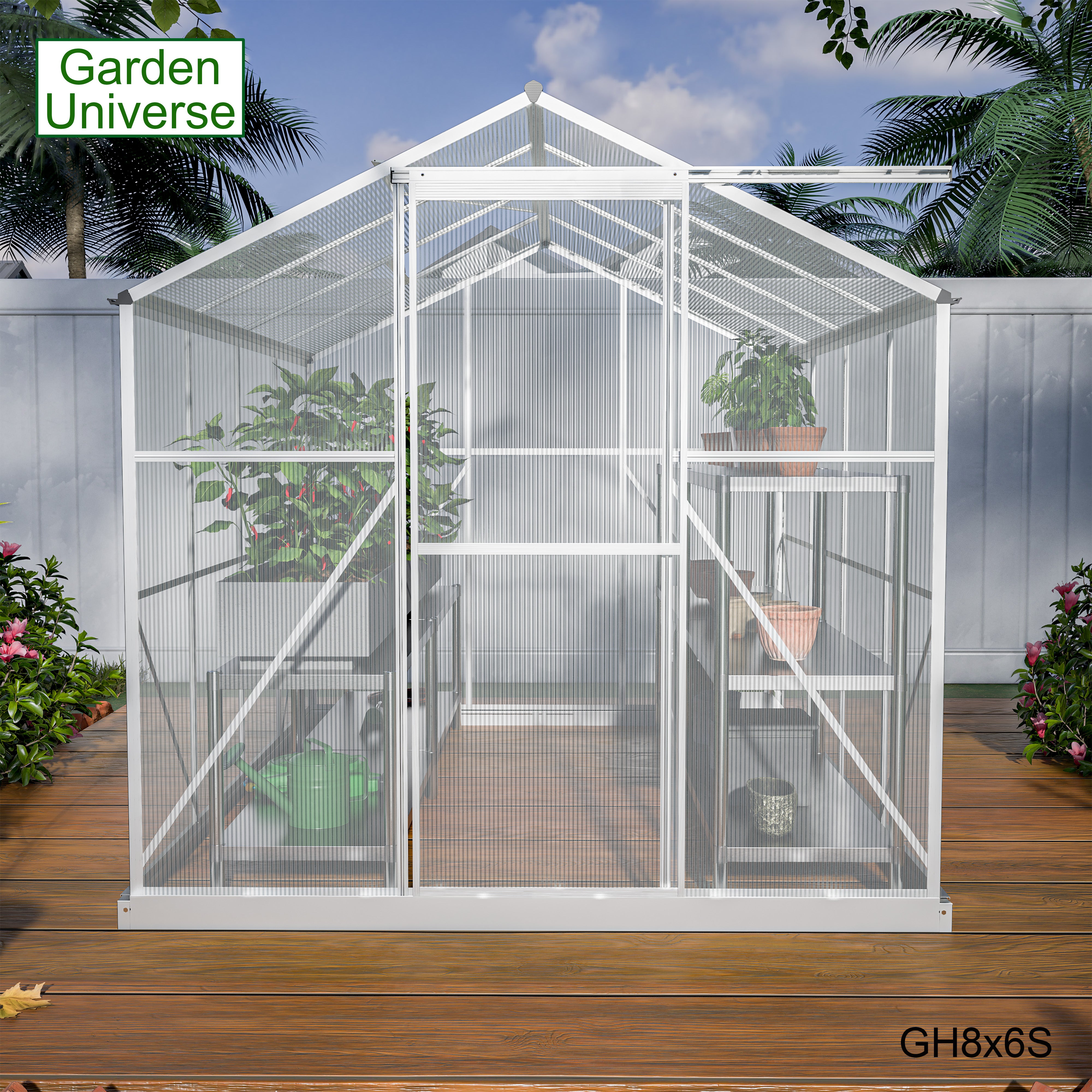 Greenhouse 6' x 8' Silver Aluminium Frame Polycarbonate Panels Free Base