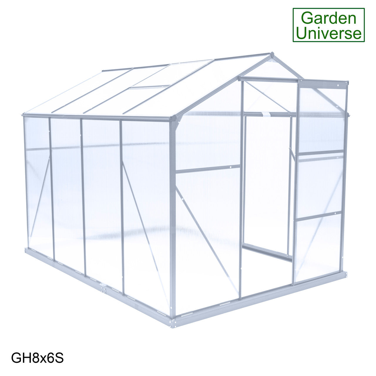 Greenhouse 6' x 8' Silver Aluminium Frame Polycarbonate Panels Free Base