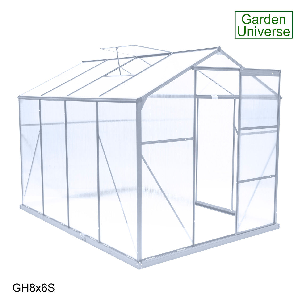 Greenhouse 6' x 8' Silver Aluminium Frame Polycarbonate Panels Free Base