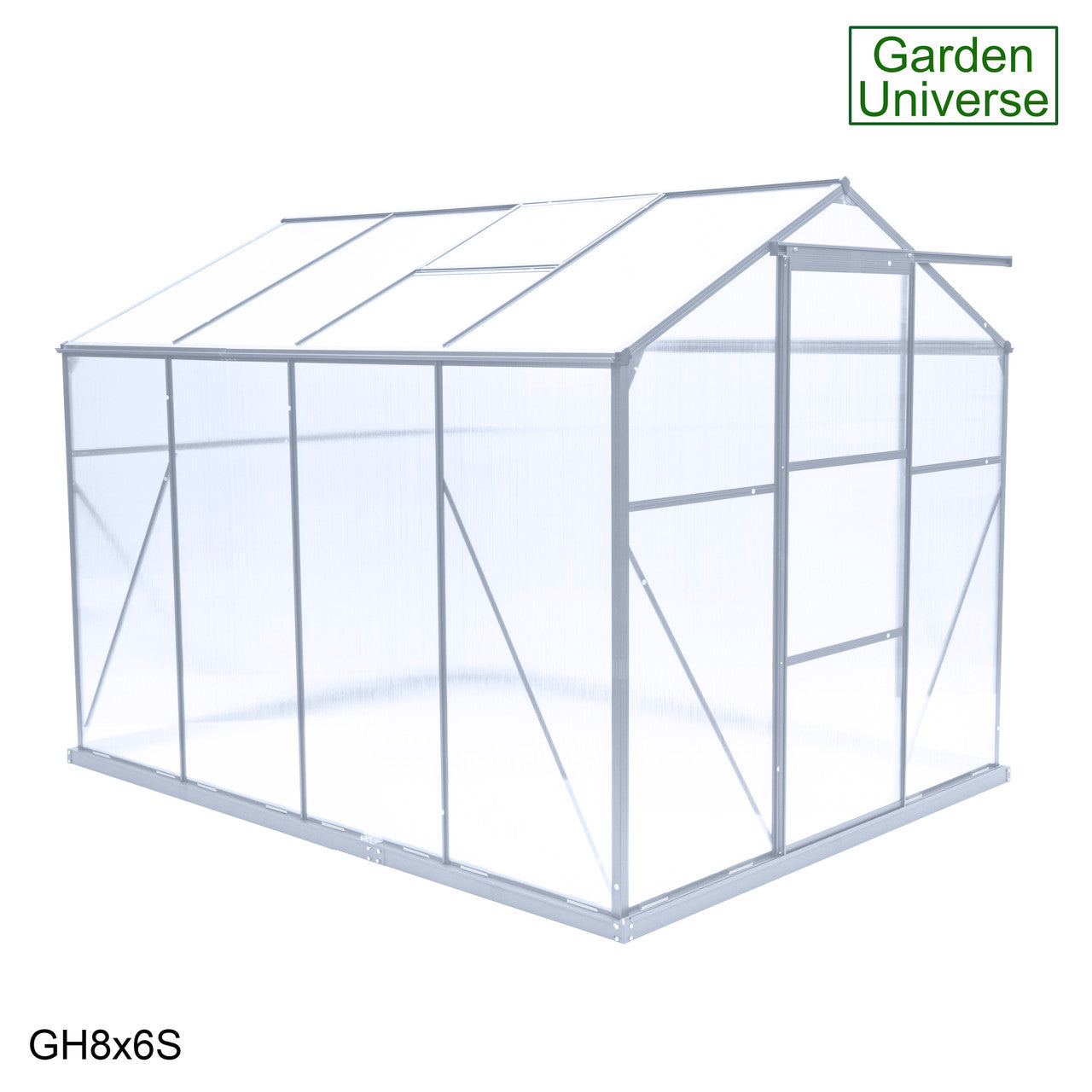 Greenhouse 6' x 8' Silver Aluminium Frame Polycarbonate Panels Free Base