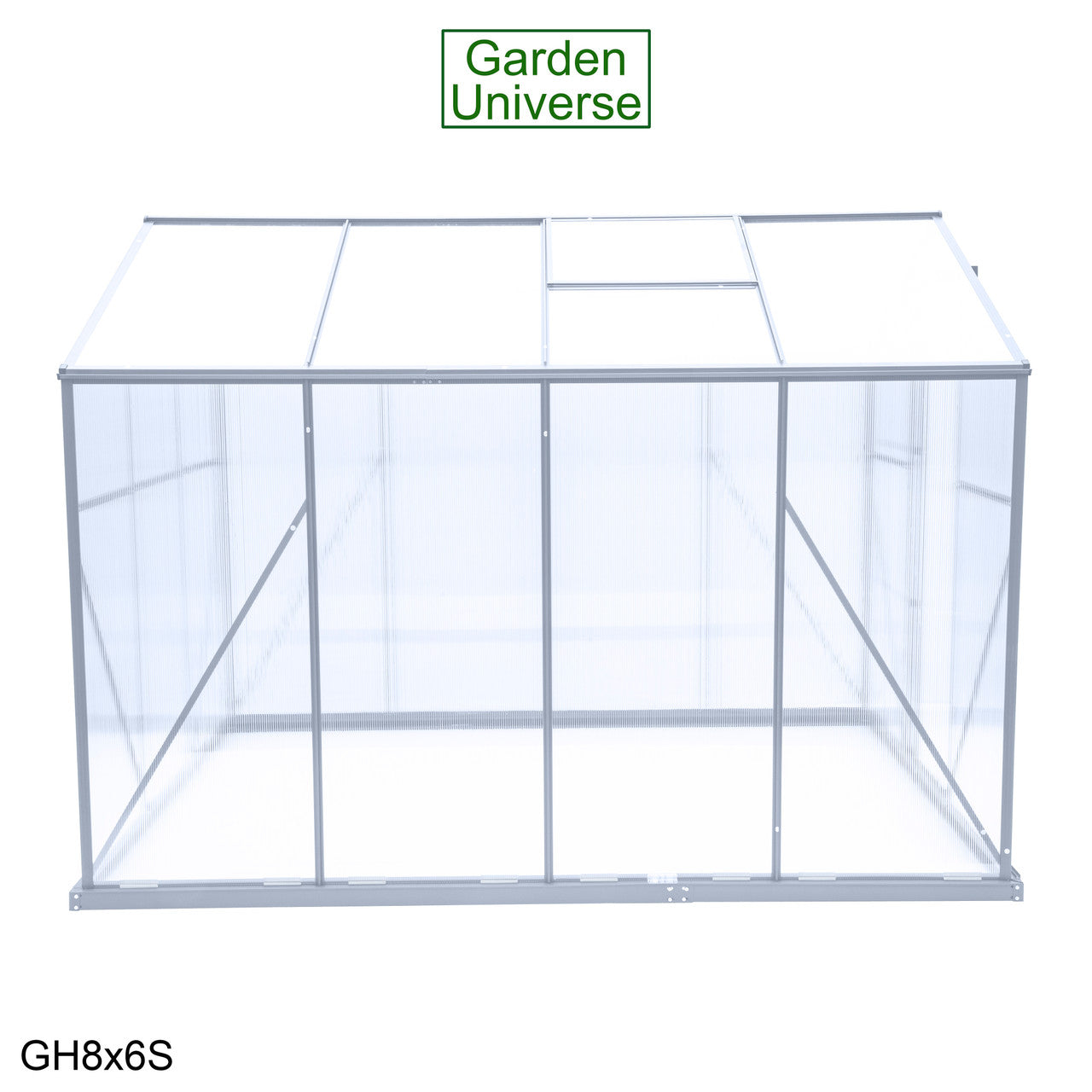 Greenhouse 6' x 8' Silver Aluminium Frame Polycarbonate Panels Free Base