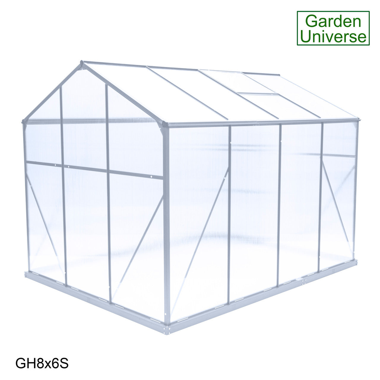 Greenhouse 6' x 8' Silver Aluminium Frame Polycarbonate Panels Free Base