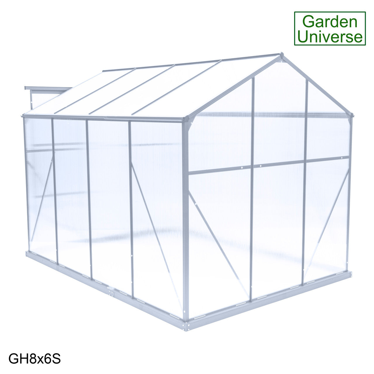 Greenhouse 6' x 8' Silver Aluminium Frame Polycarbonate Panels Free Base