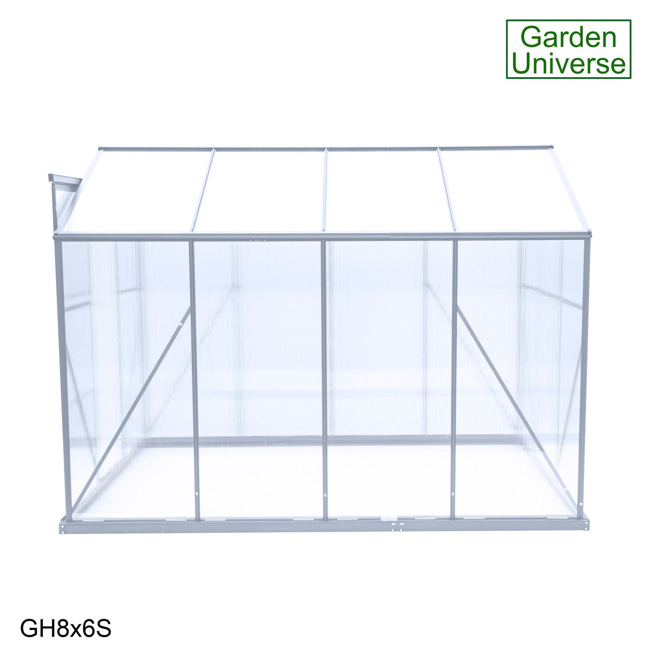 Greenhouse 6' x 8' Silver Aluminium Frame Polycarbonate Panels Free Base