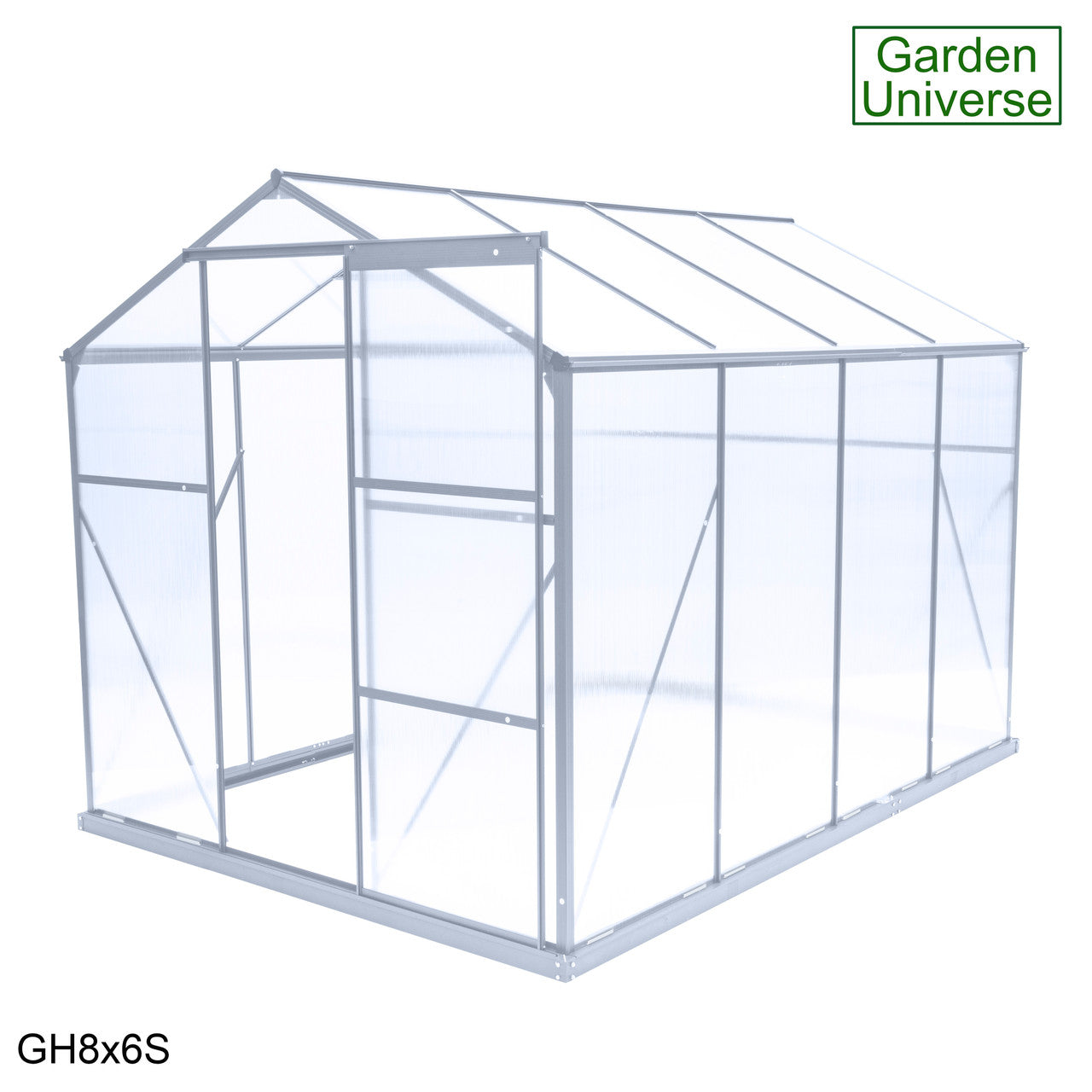 Greenhouse 6' x 8' Silver Aluminium Frame Polycarbonate Panels Free Base