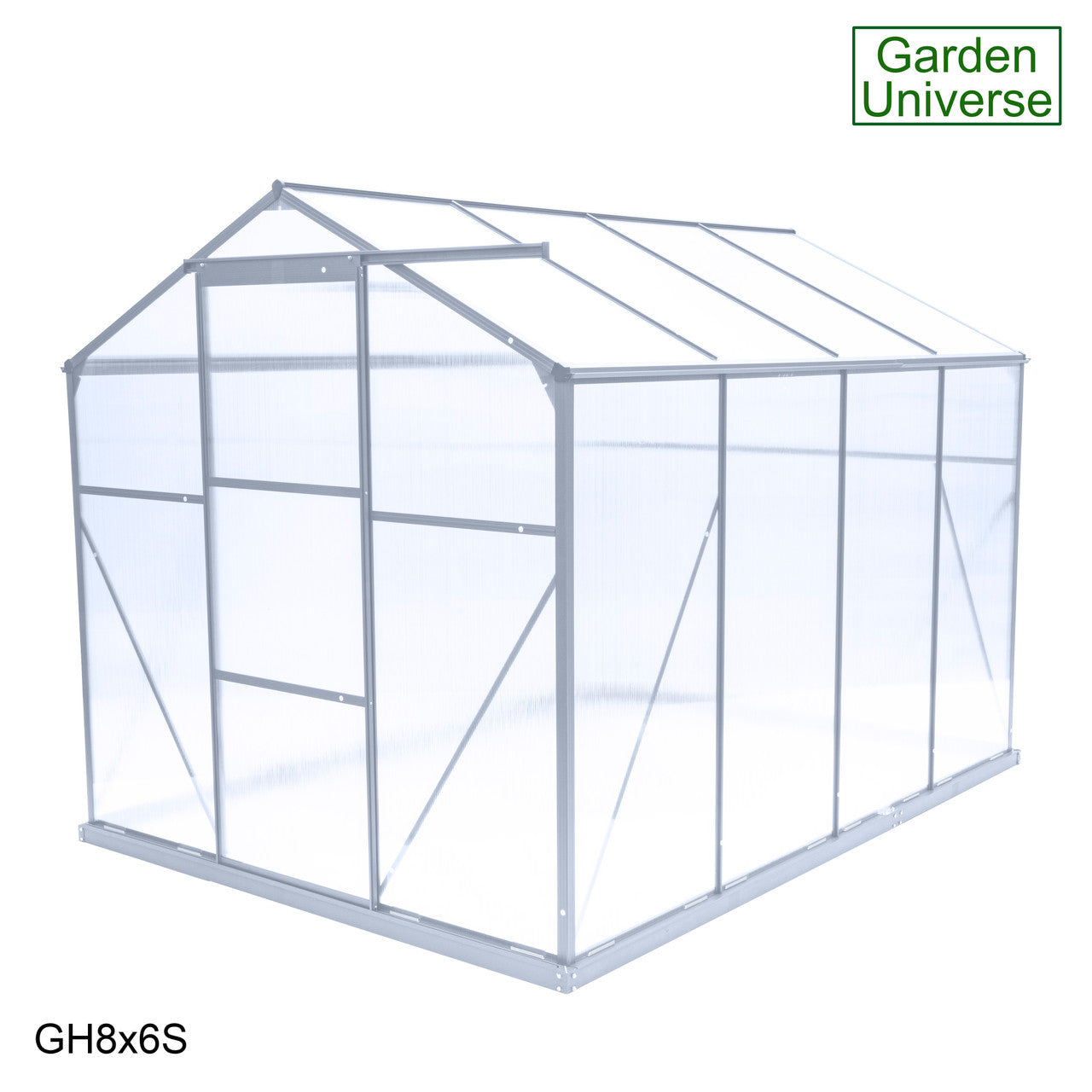 Greenhouse 6' x 8' Silver Aluminium Frame Polycarbonate Panels Free Base