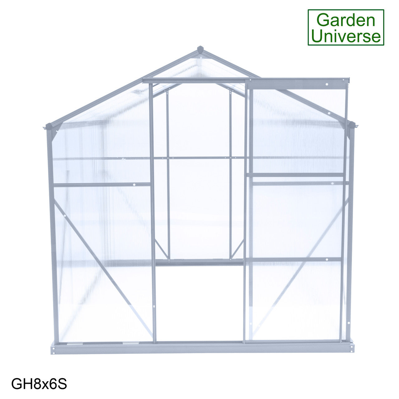 Greenhouse 6' x 8' Silver Aluminium Frame Polycarbonate Panels Free Base