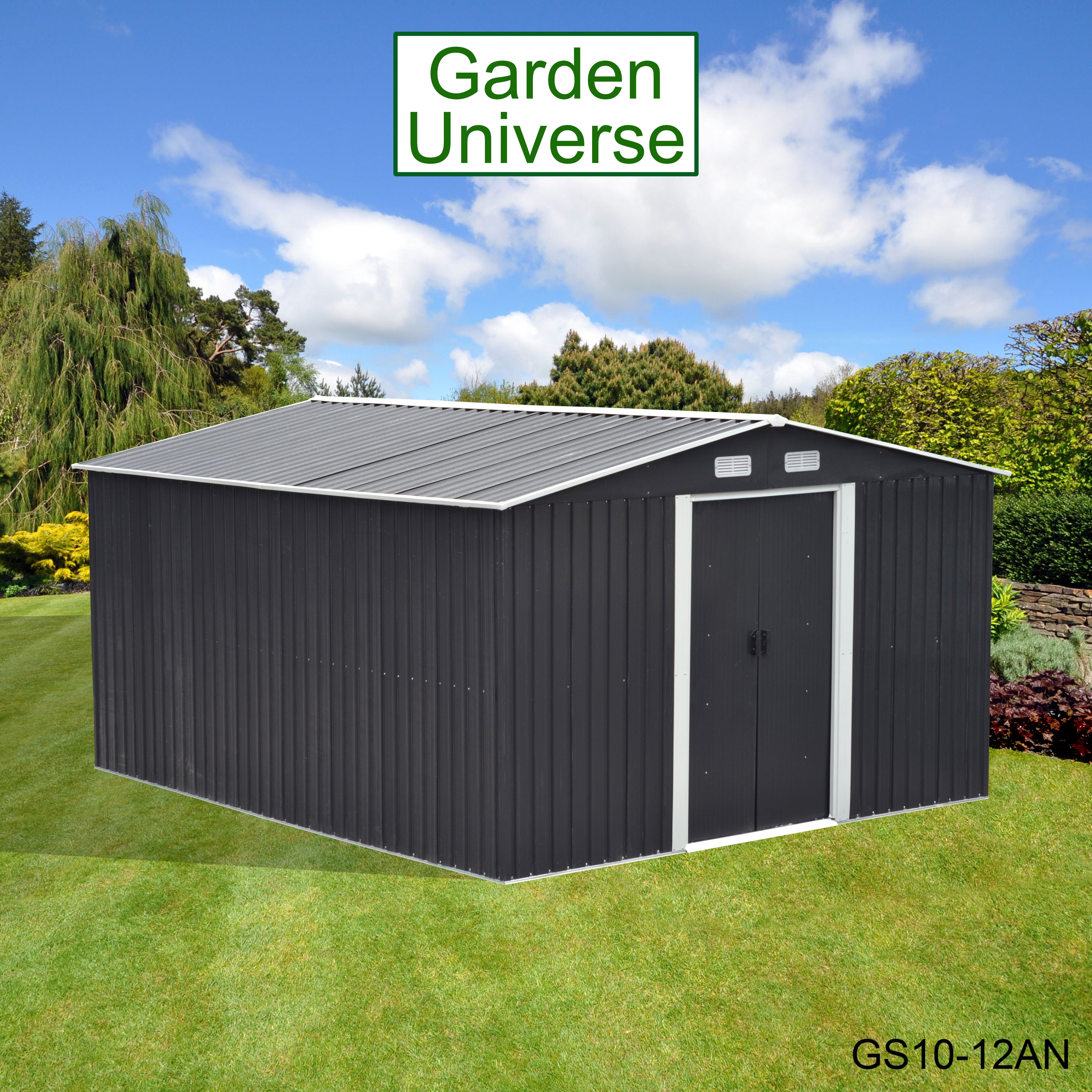 Metal Garden Shed 10' x 12' Storage in Anthracite with Base Frame GS10-12AN