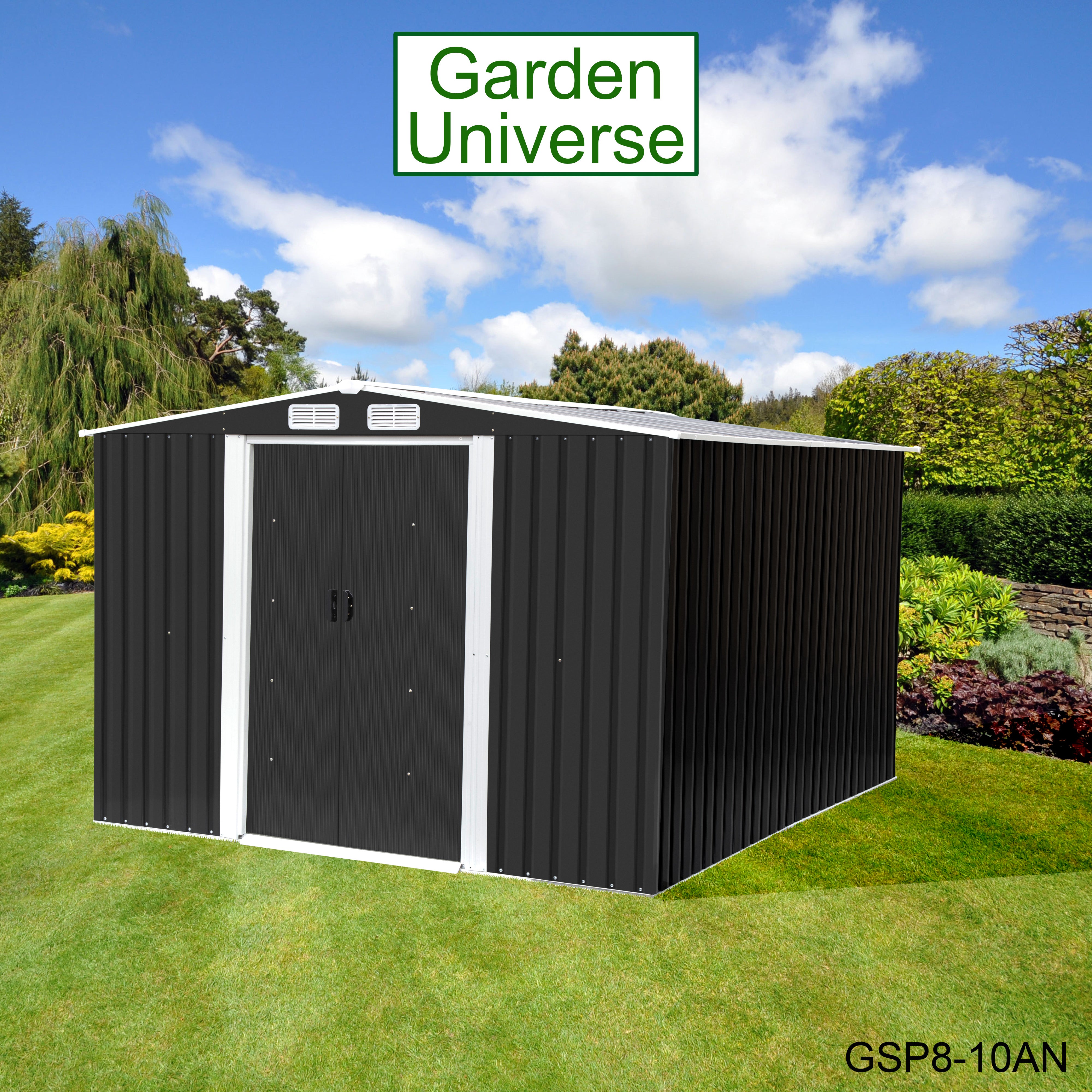 Metal Garden Shed 8' x 10' Storage in Anthracite with Base Frame GS8-10AN