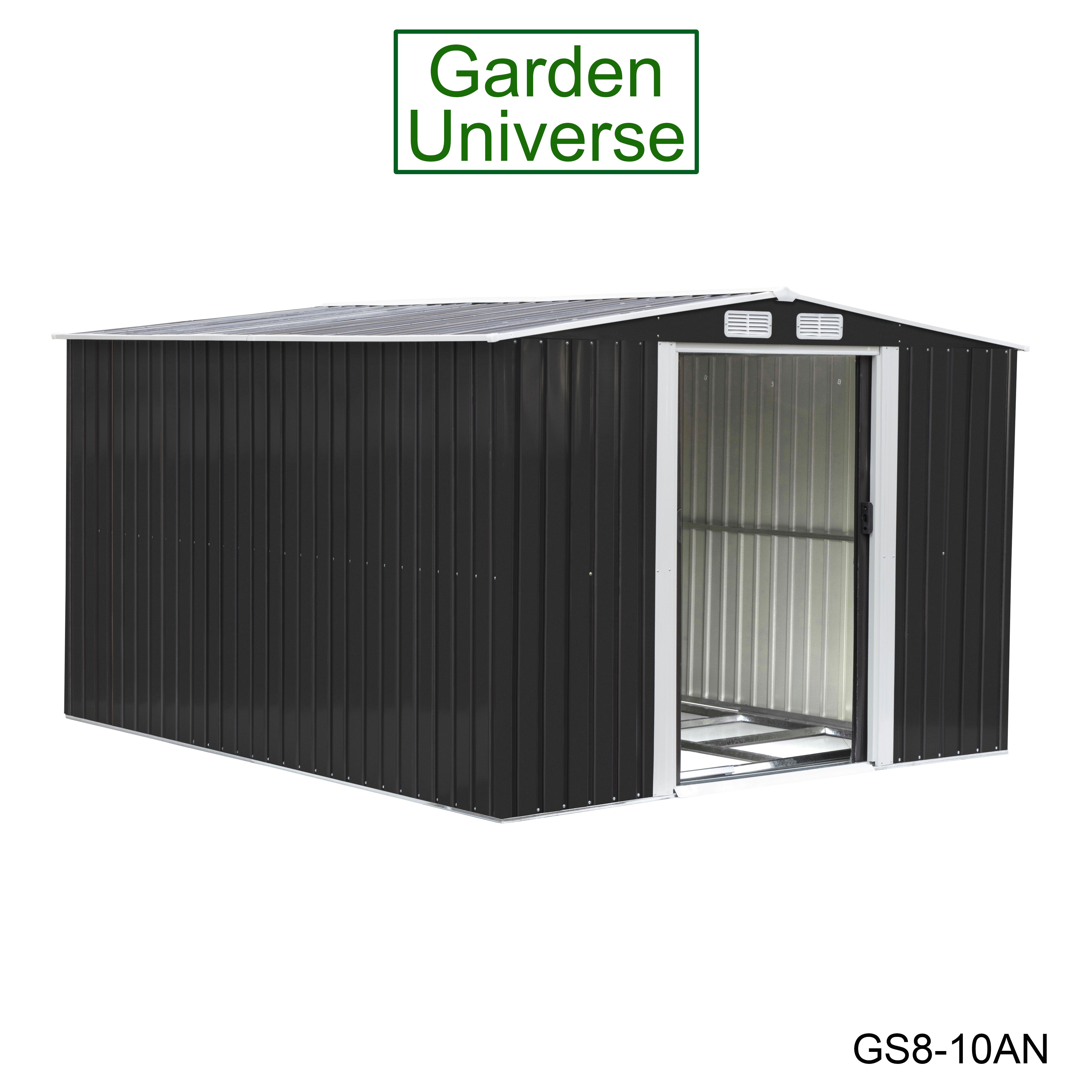 Metal Garden Shed 8' x 10' Storage in Anthracite with Base Frame GS8-10AN