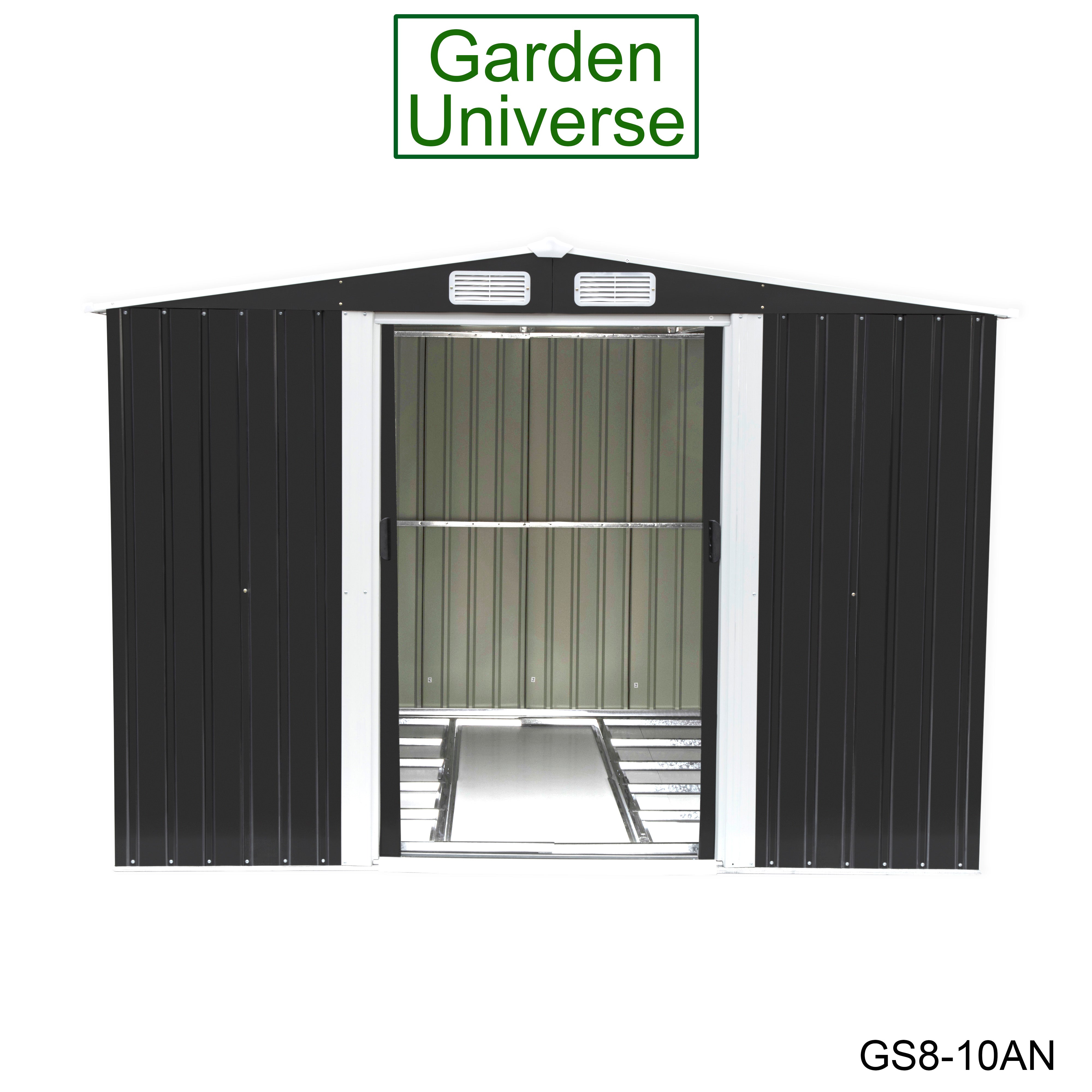 Metal Garden Shed 8' x 10' Storage in Anthracite with Base Frame GS8-10AN