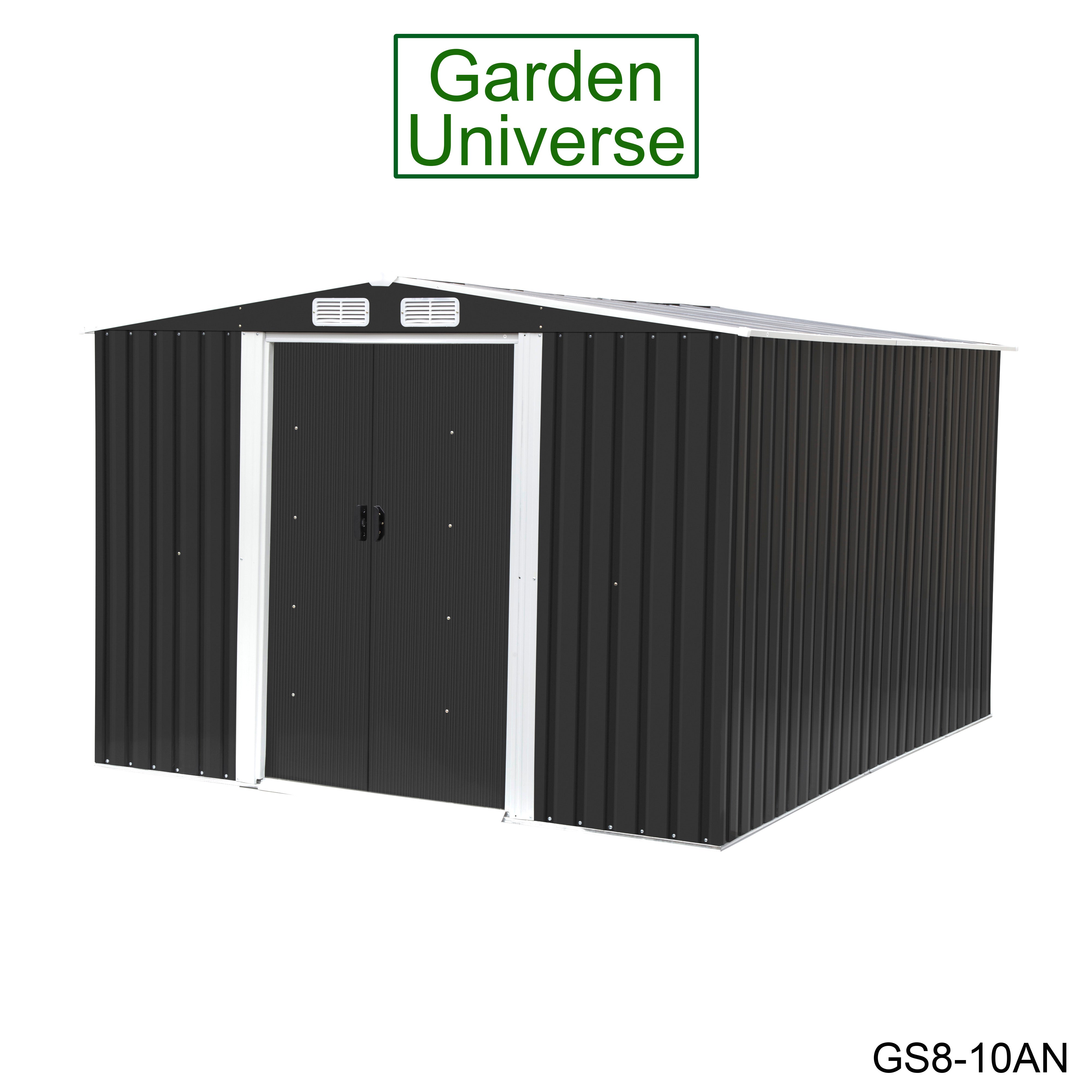 Metal Garden Shed 8' x 10' Storage in Anthracite with Base Frame GS8-10AN