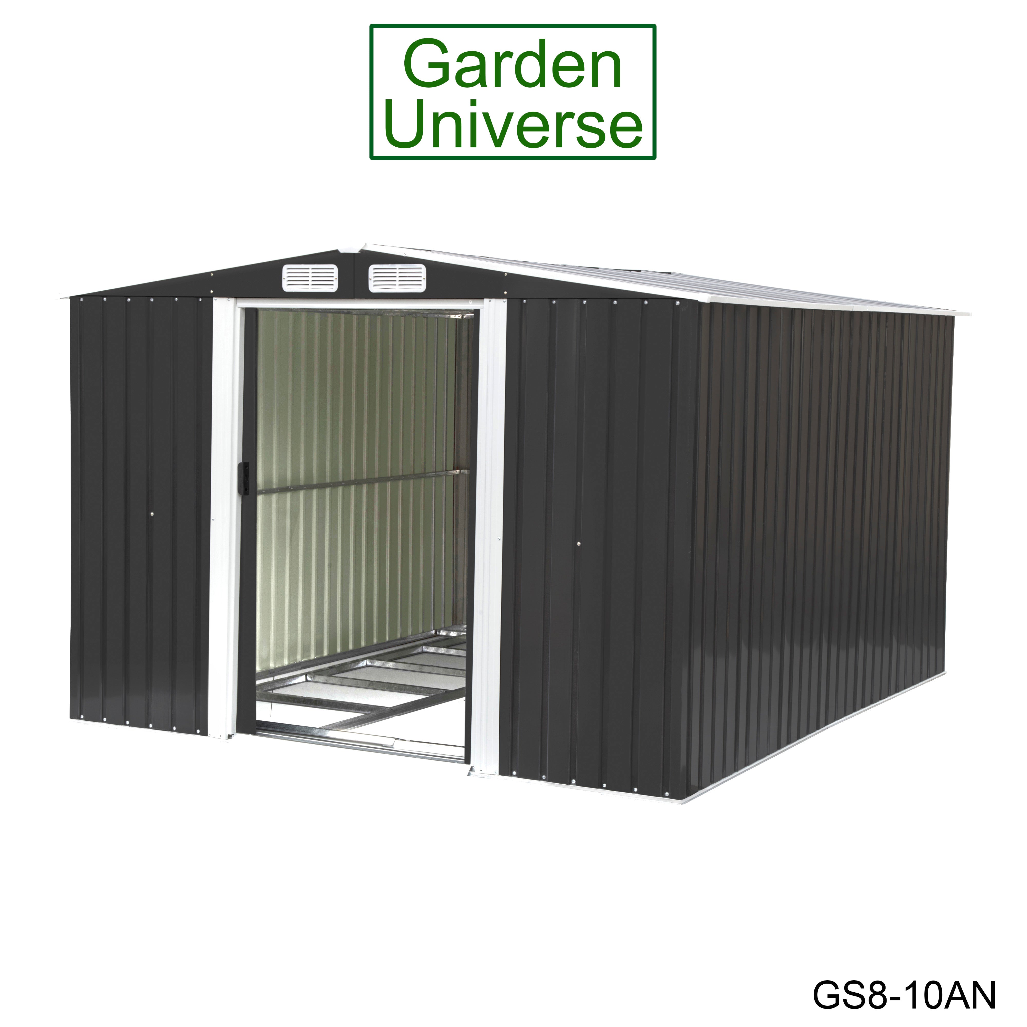 Metal Garden Shed 8' x 10' Storage in Anthracite with Base Frame GS8-10AN