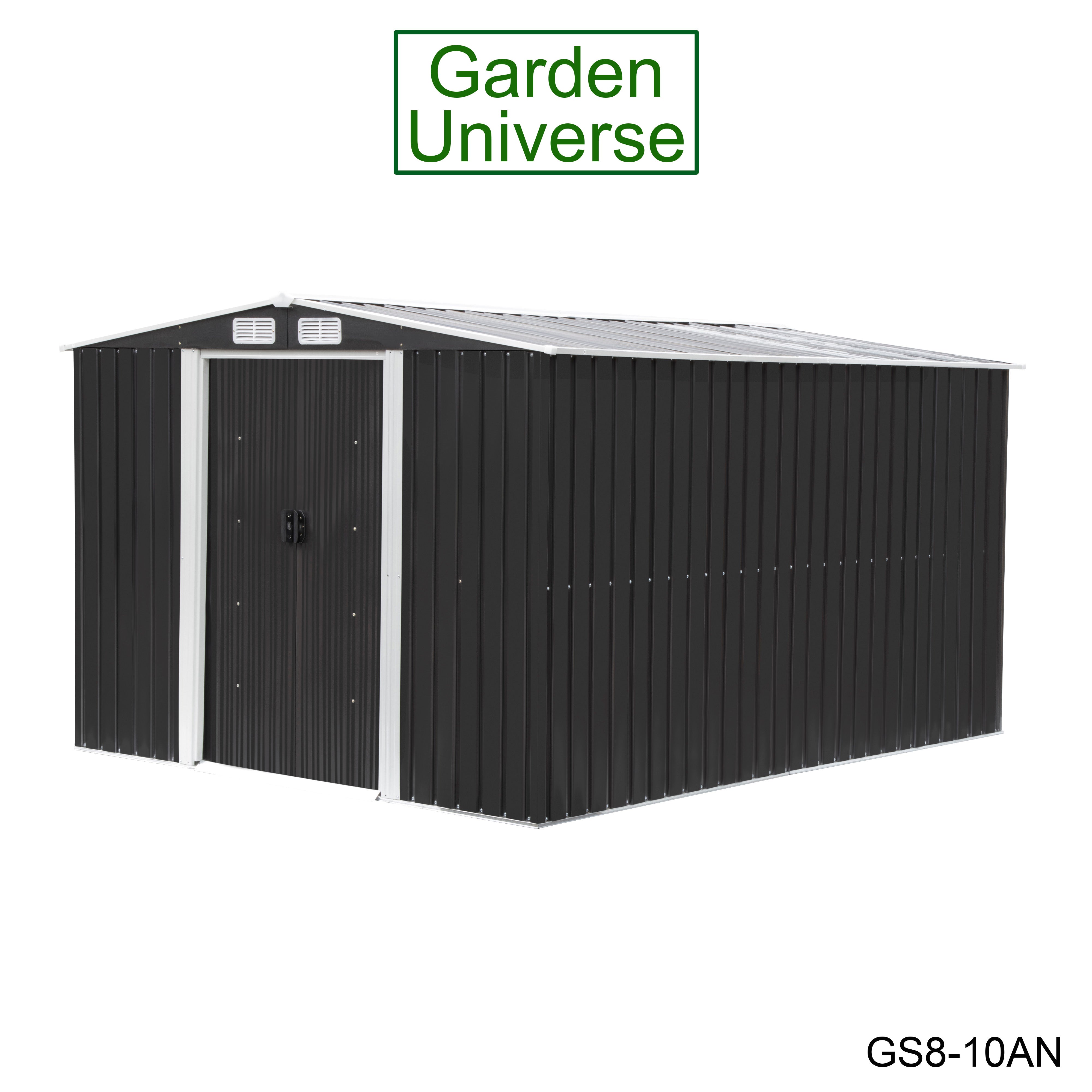 Metal Garden Shed 8' x 10' Storage in Anthracite with Base Frame GS8-10AN