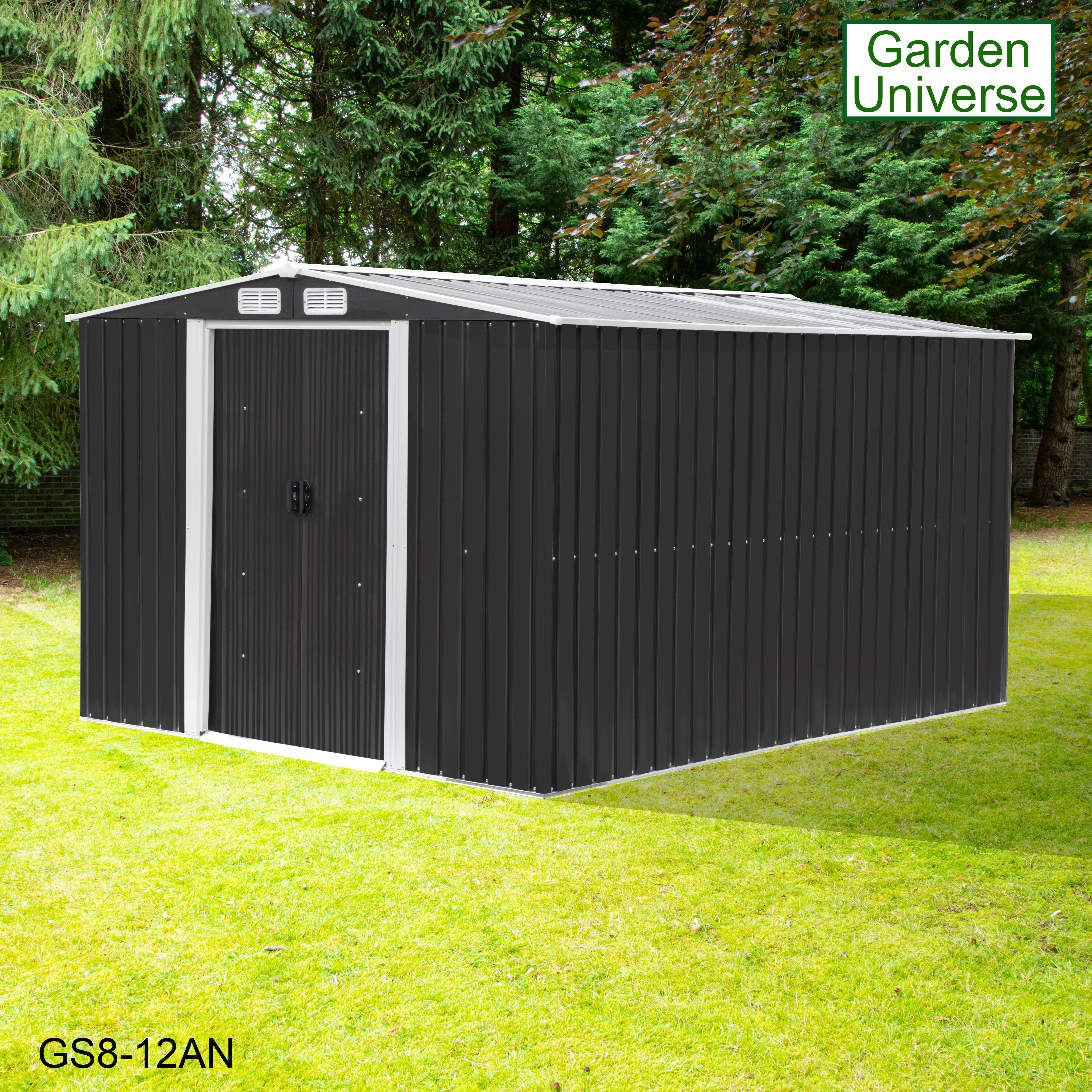 Metal Garden Shed 8' x 12' Storage in Anthracite with Base Frame GS8-12AN